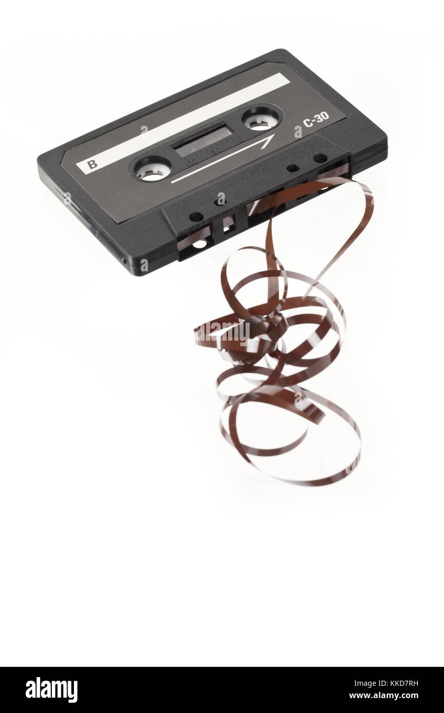 reel out of audio cassette Stock Photo