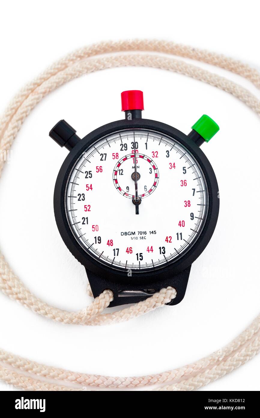 close up image of stop watch and rope Stock Photo