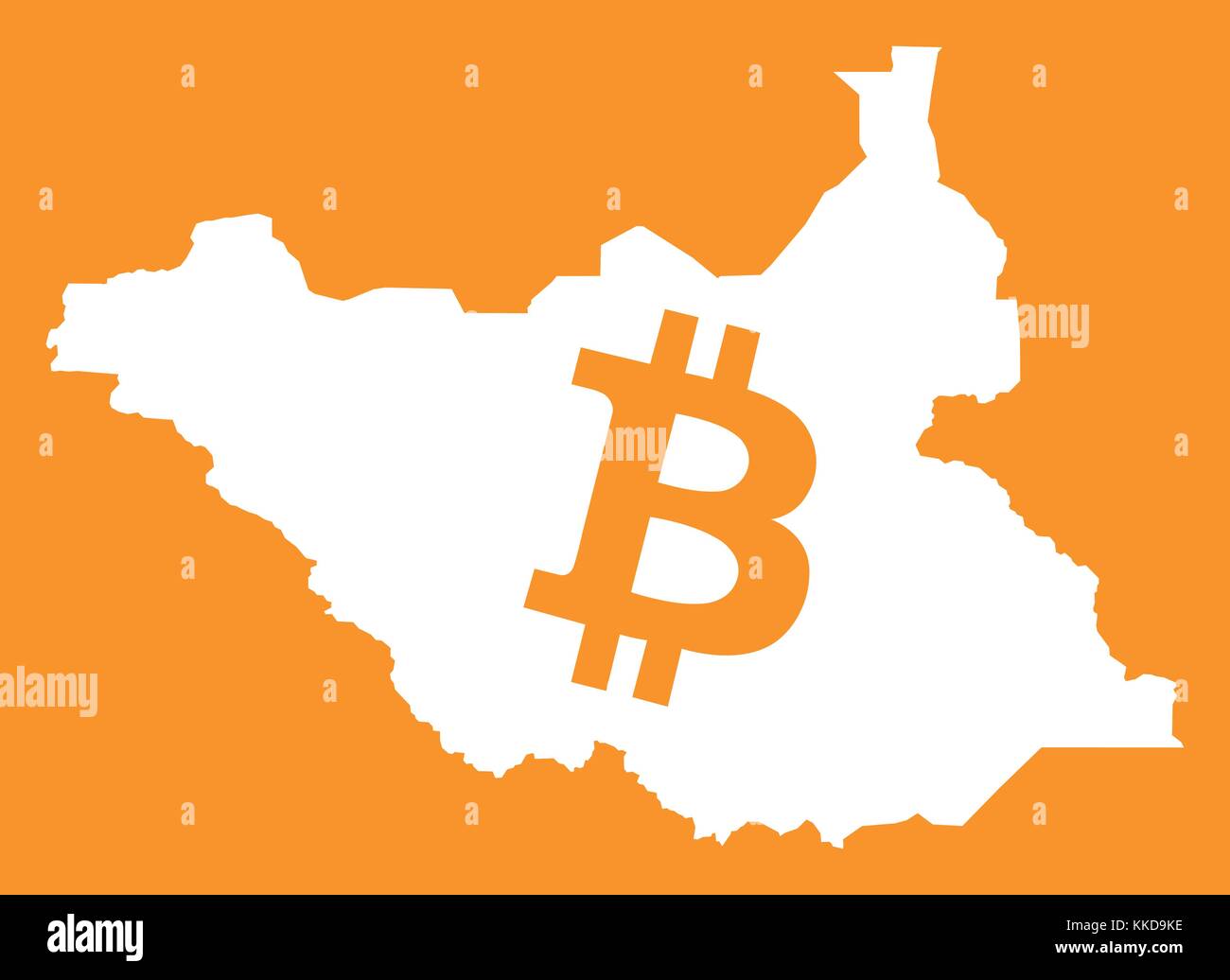 South Sudan map with bitcoin crypto currency symbol illustration Stock Vector