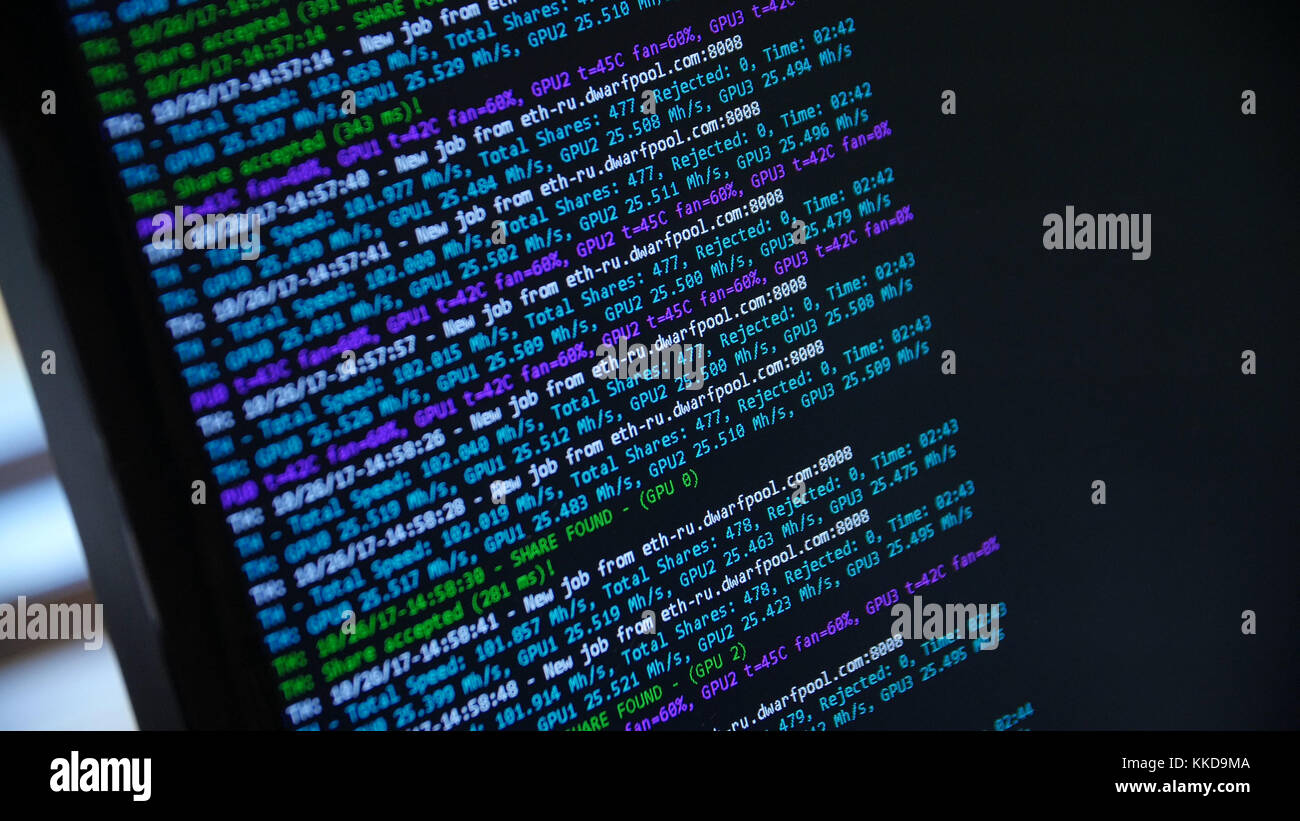 Screen With Crypto Code Green Digitals Bitcoin On Computer Screen With Code Bitcoin Mining Stock Photo Alamy