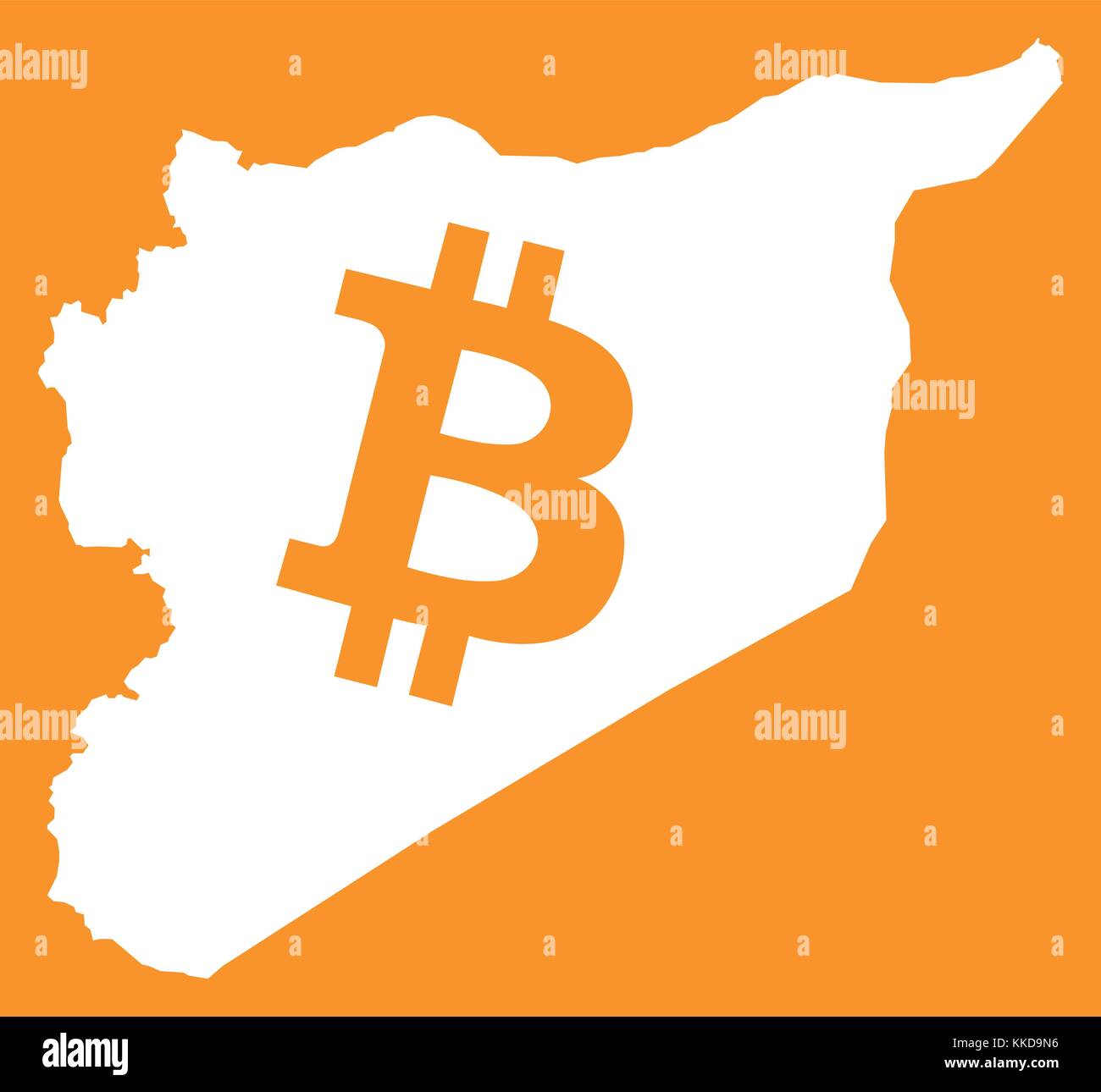 Syria map with bitcoin crypto currency symbol illustration Stock Vector