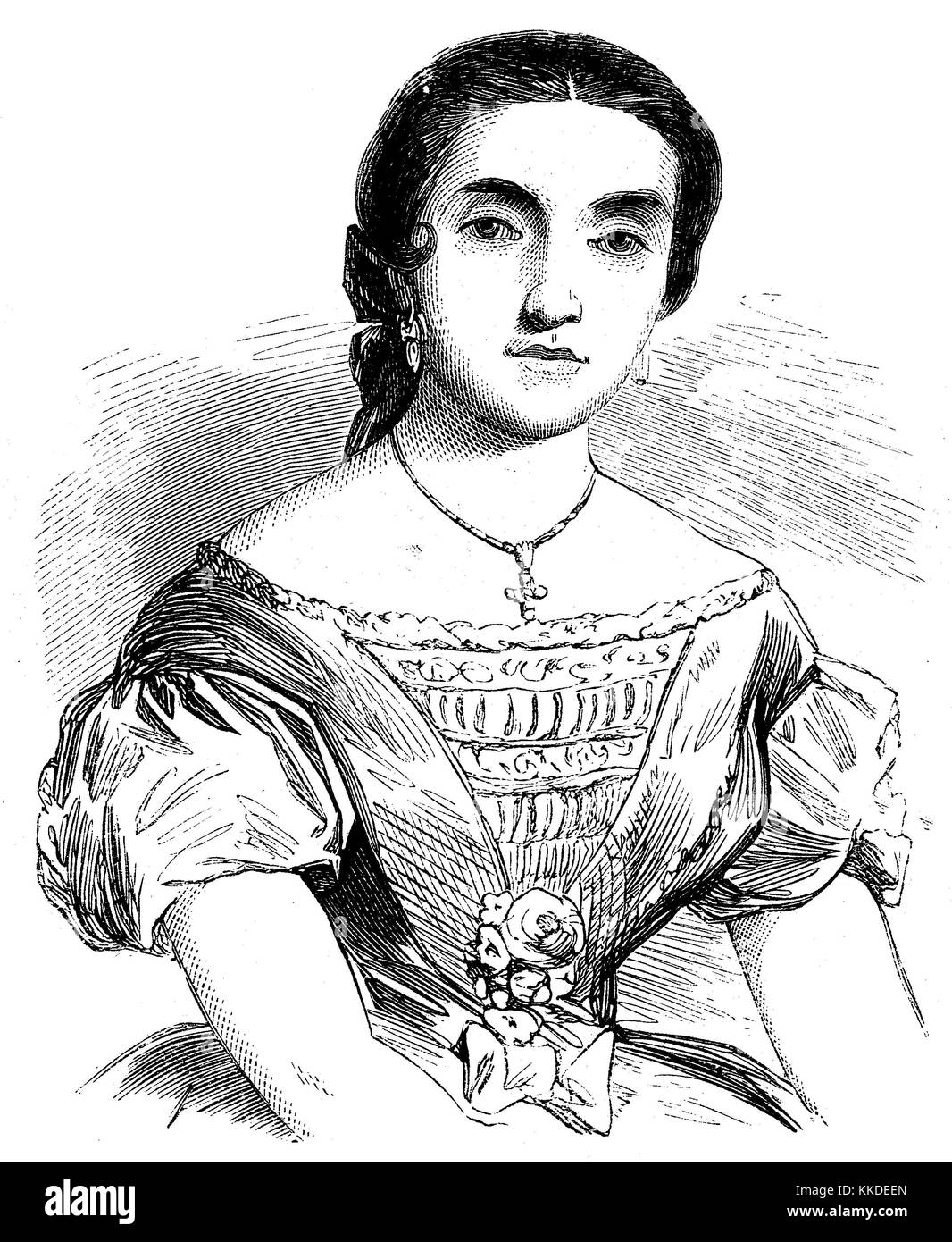 Adelaide Borghi-Mamo, 9 August 1826 - 29 September 1901, was an Italian operatic mezzo-soprano, pictures of the time of 1855, Digital improved reproduction of an original woodcut Stock Photo