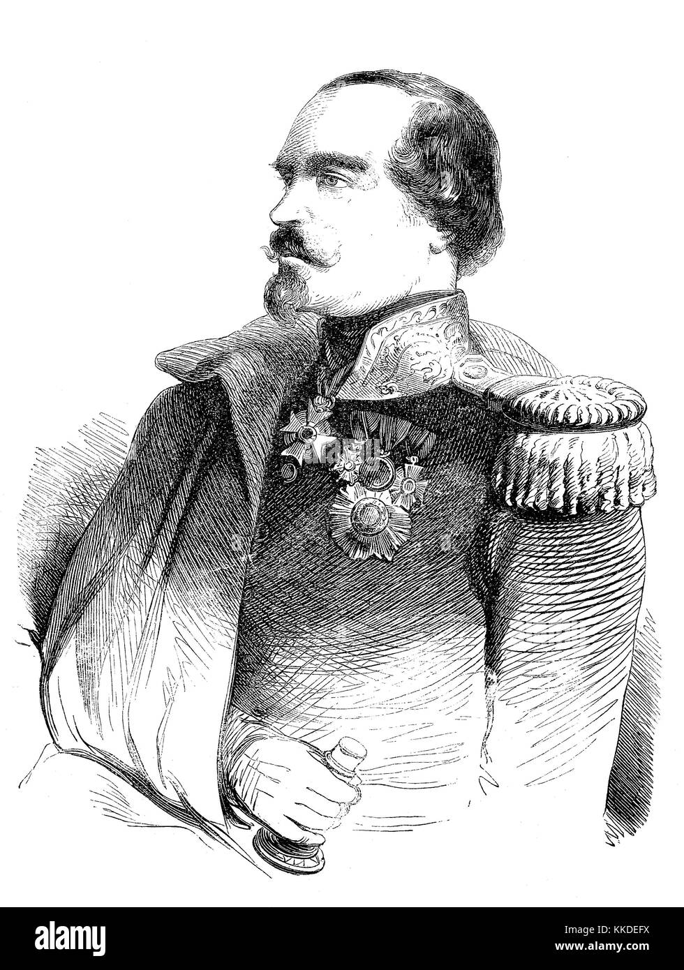 Francois-Marcellin Certain de Canrobert, June 27, 1809 - January 28, 1895, was a French Marshal, pictures of the time of 1855, Digital improved reproduction of an original woodcut Stock Photo