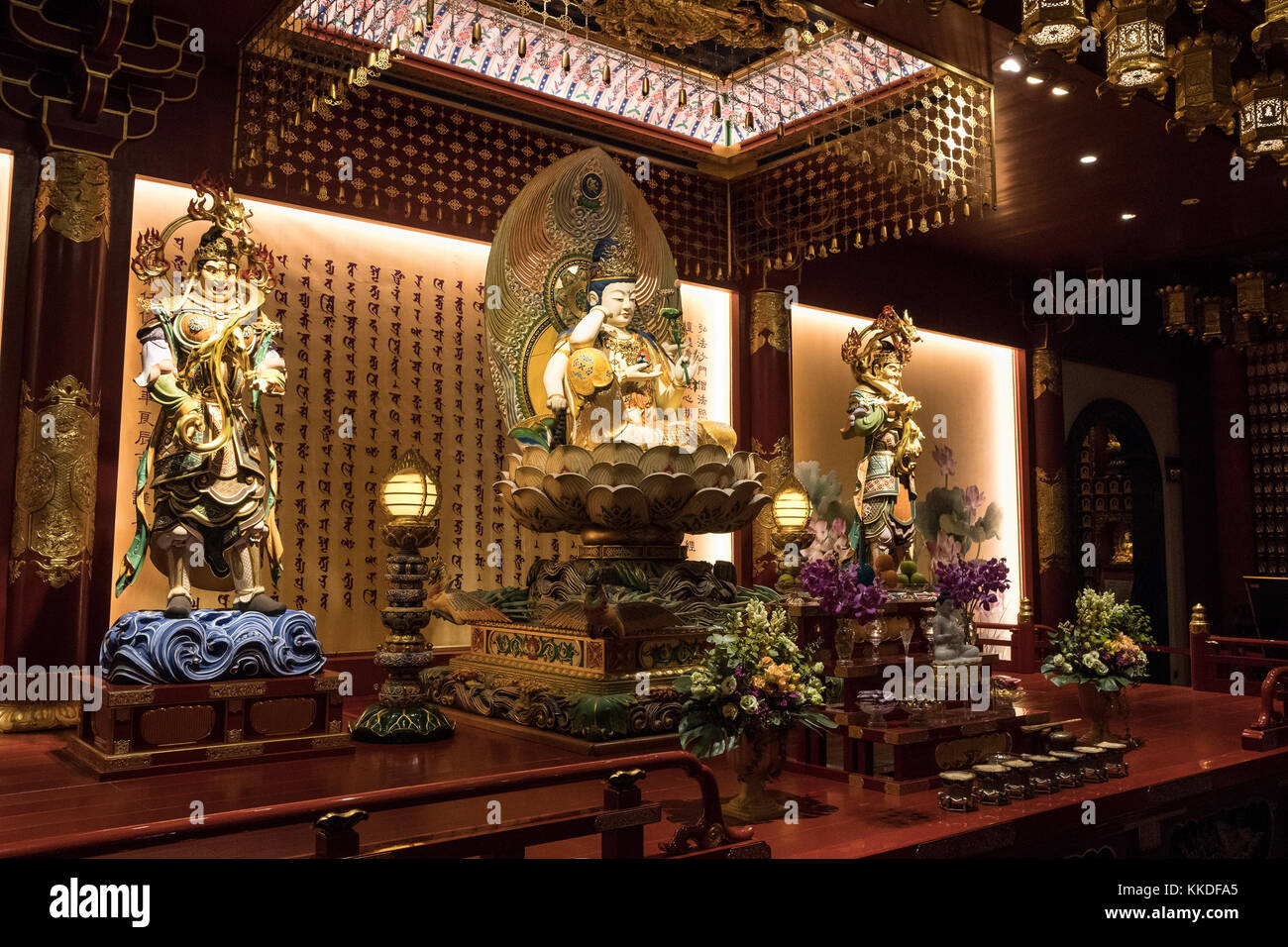 Interior of the Buddha Tooth Relic Temple and Museum in Chinatown, Singapore Stock Photo