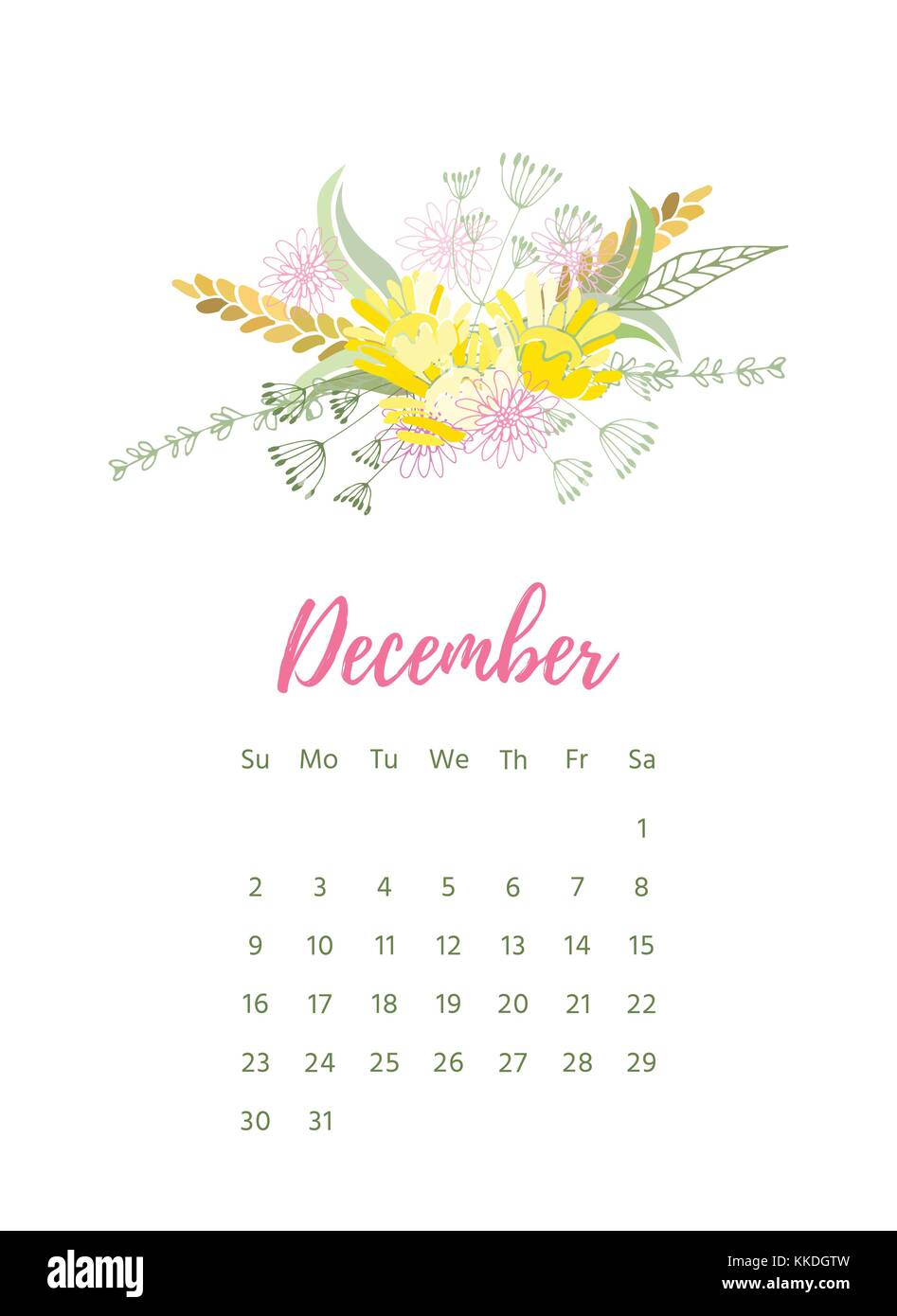 Printable 2018 Calendar with pretty colorful flowers Stock Vector Image ...