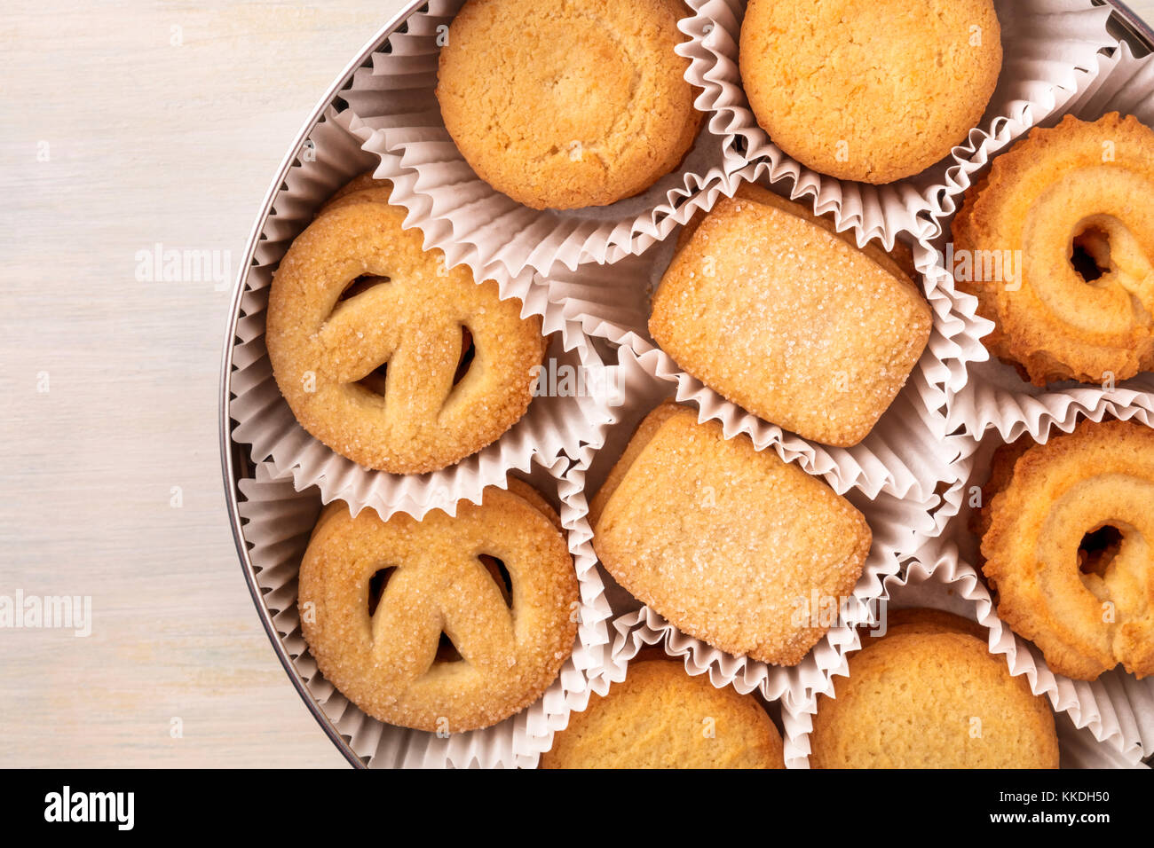 Closeup of Danish butter cookies in tin with copyspace Stock Photo Alamy