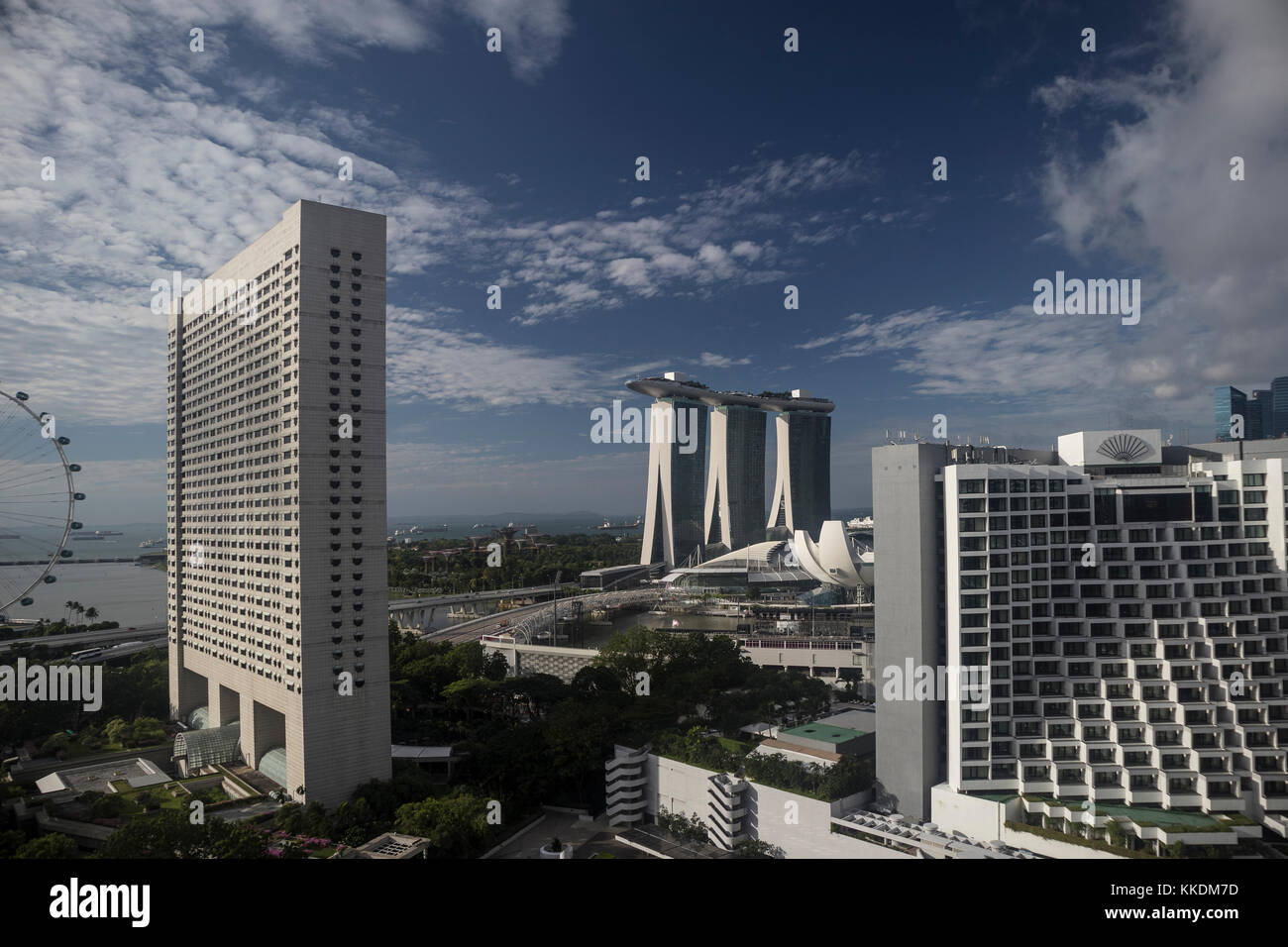 Daytime shot of  the Marina Bay area in Singapore, taken from the Pan Pacific Hotel Stock Photo