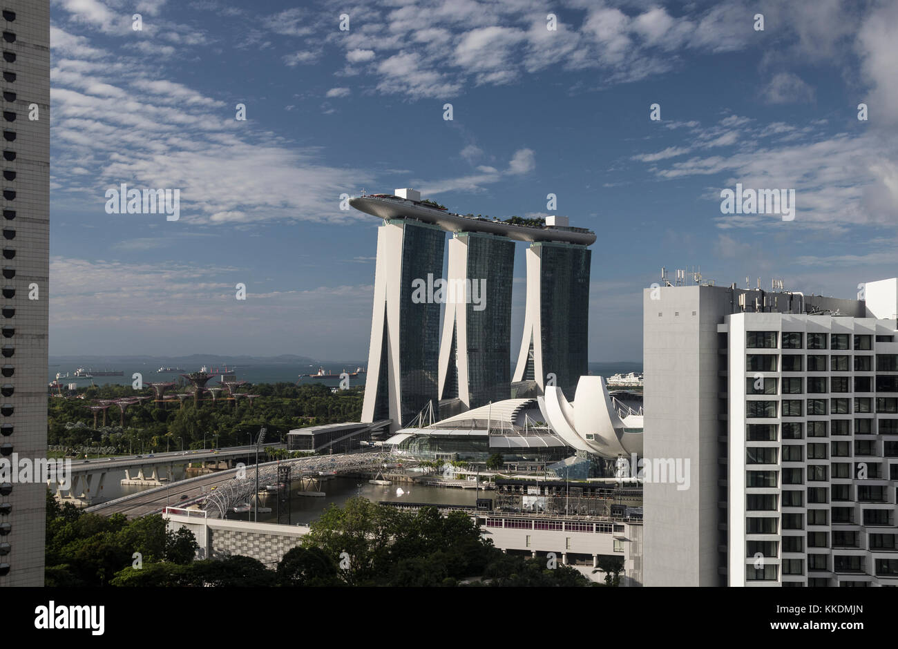 Daytime shot of  the Marina Bay area in Singapore, taken from the Pan Pacific Hotel showing the Marina Bay Sands Hotel Stock Photo