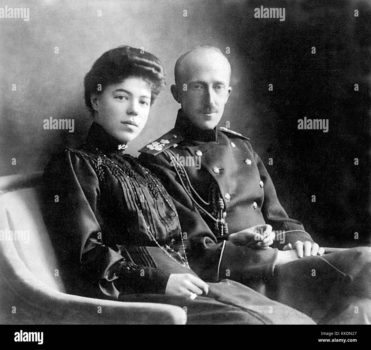 Grand Duchess Olga Alexandrovna with her first husband Duke Peter Alexandrovich of Oldenburg Stock Photo