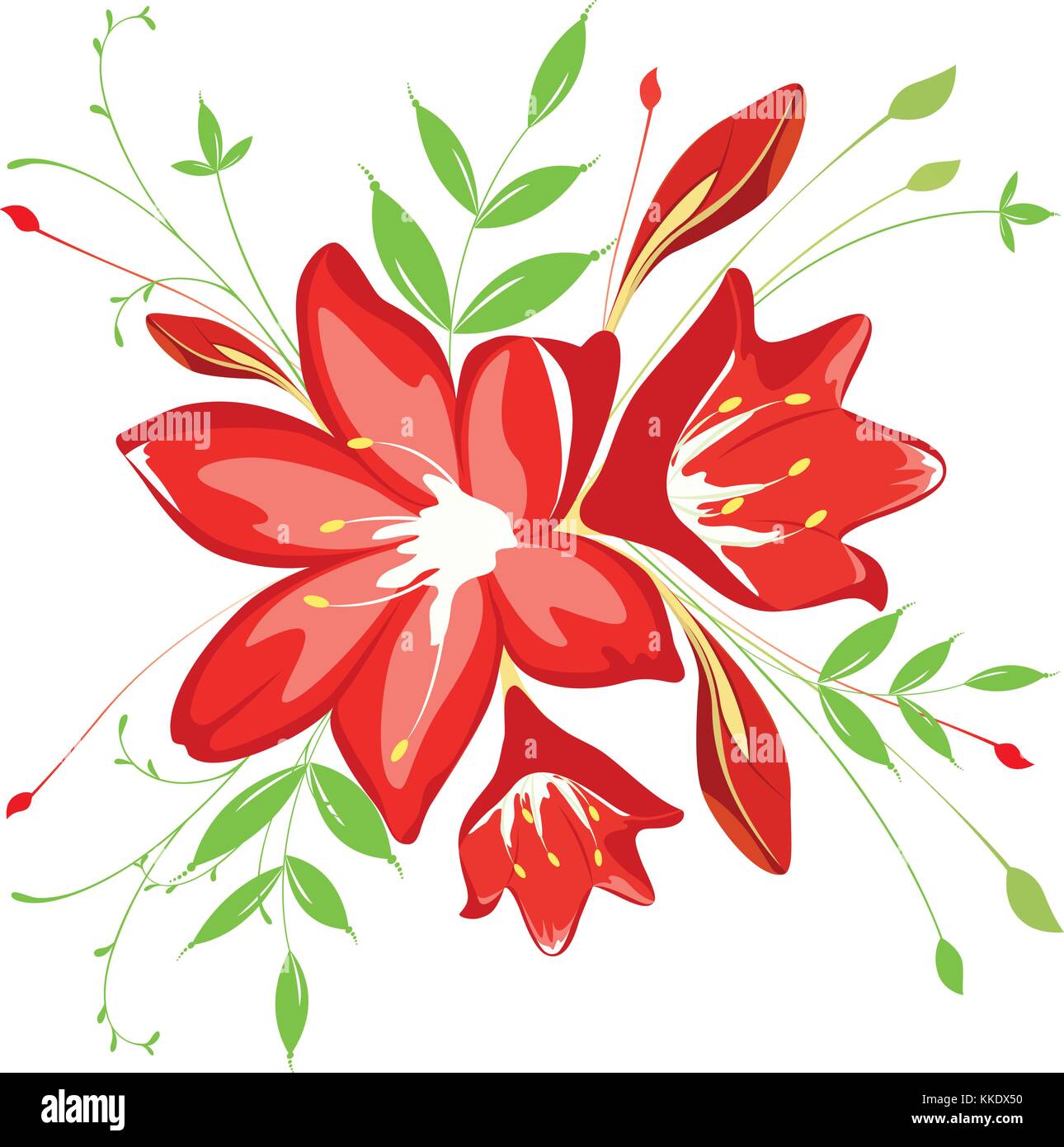 bouquet  flowers and greenery, vector illustration Stock Vector