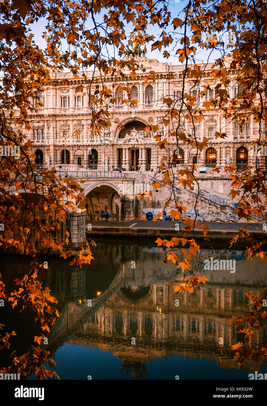 Beautiful photo of Rome, Italy with yellow foliage in Autumn Stock Photo