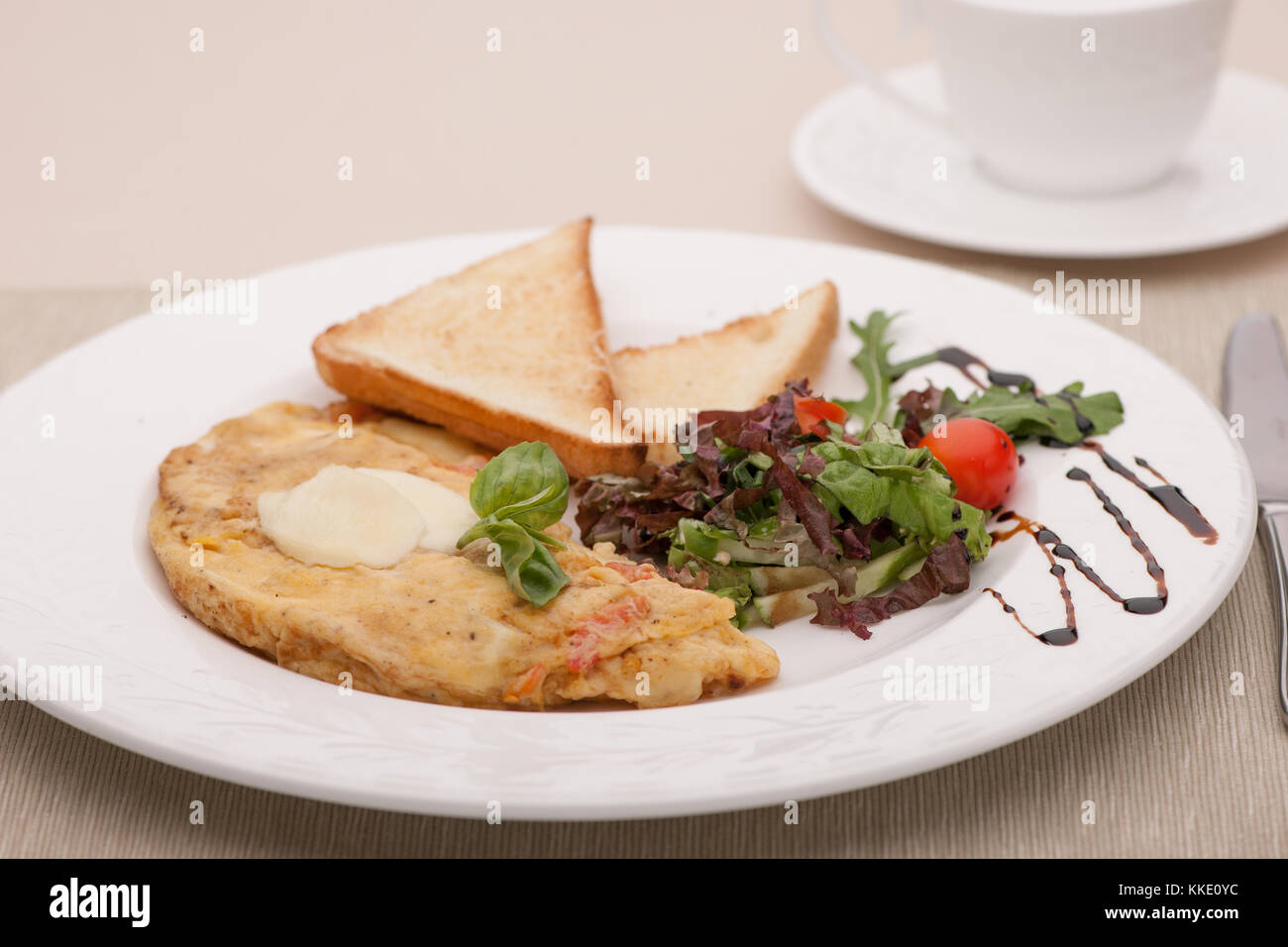 breakfast served with fried bread and egg in the dough Stock Photo - Alamy