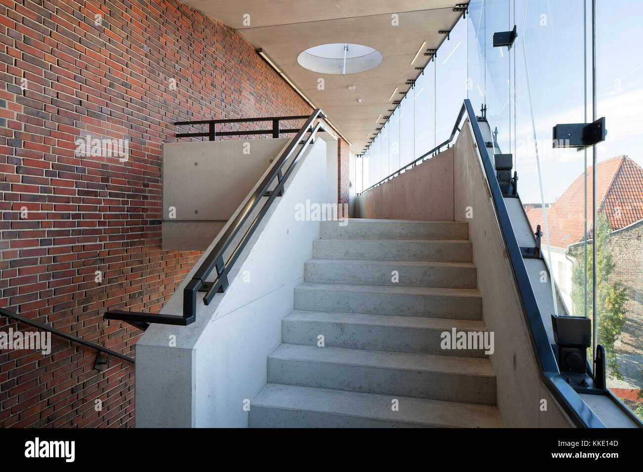 Staircase to the top floor. Kindl Centre For Contemporary Art, Berlin, Germany. Architect: grisard'architektur eth sia, 2017. Stock Photo
