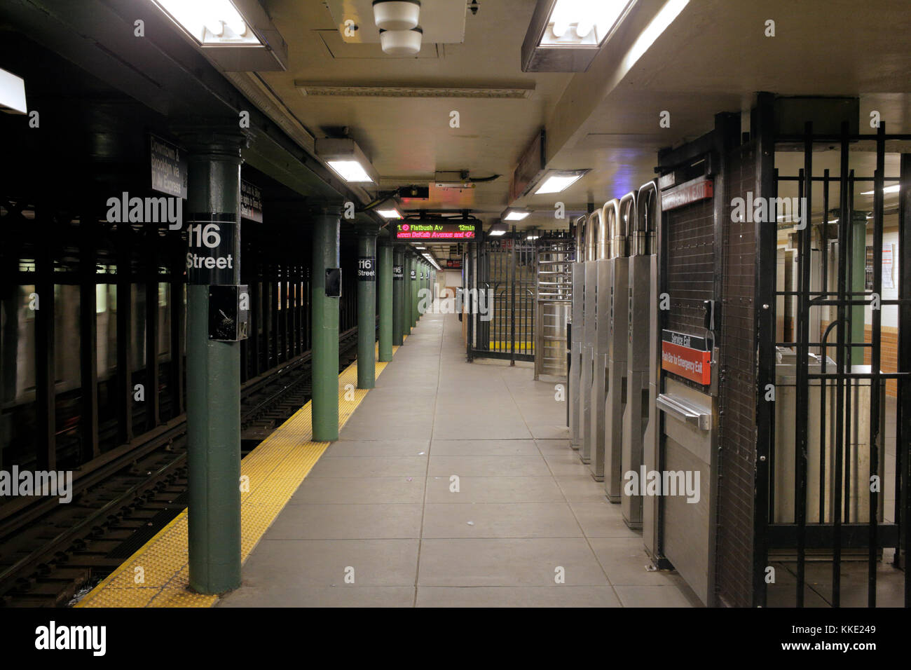 Empty platform in underground New York City subway station Stock Photo