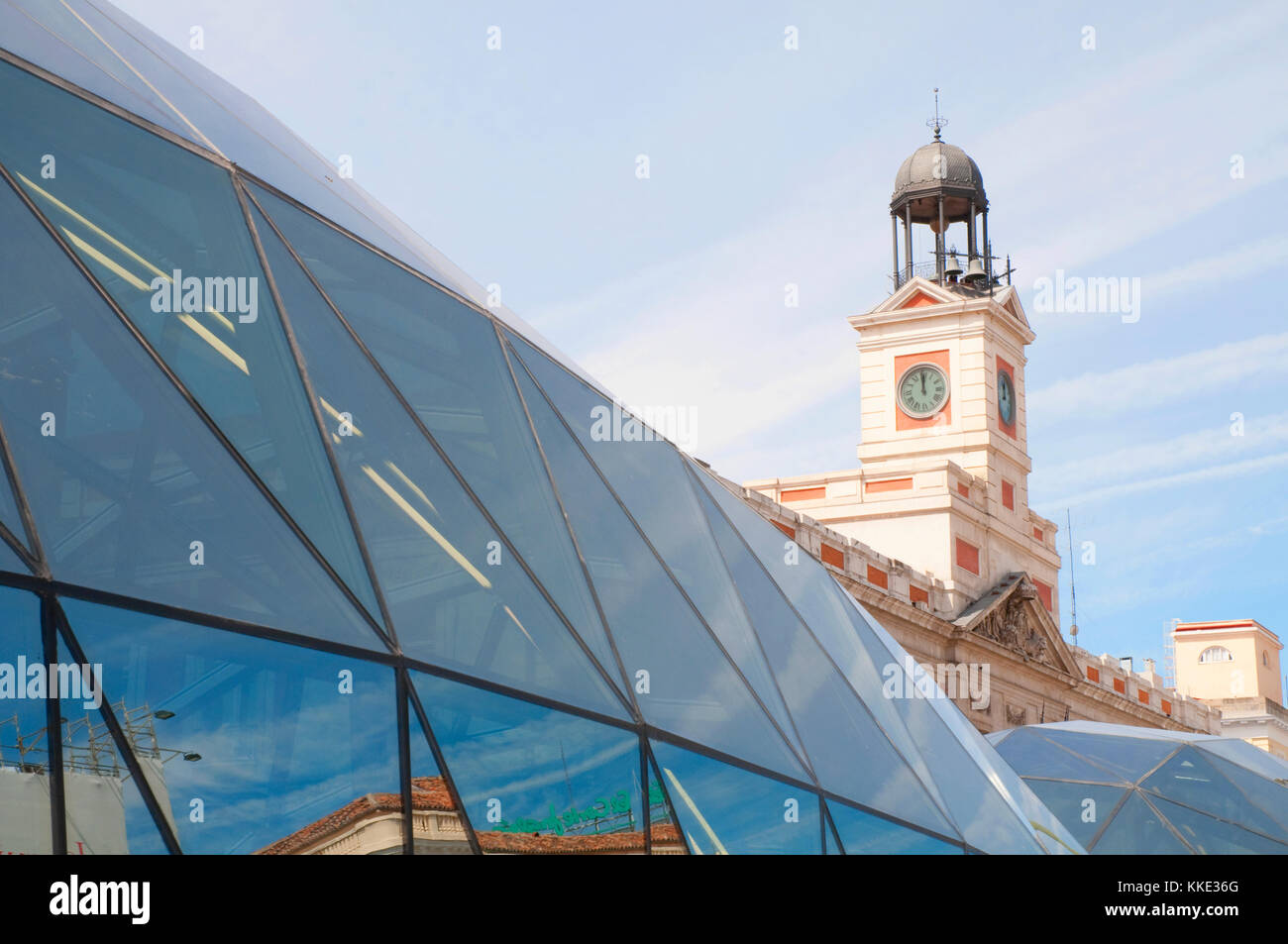 Cercanias station and clock tower. Puerta del Sol, Madrid, Spain. Stock Photo
