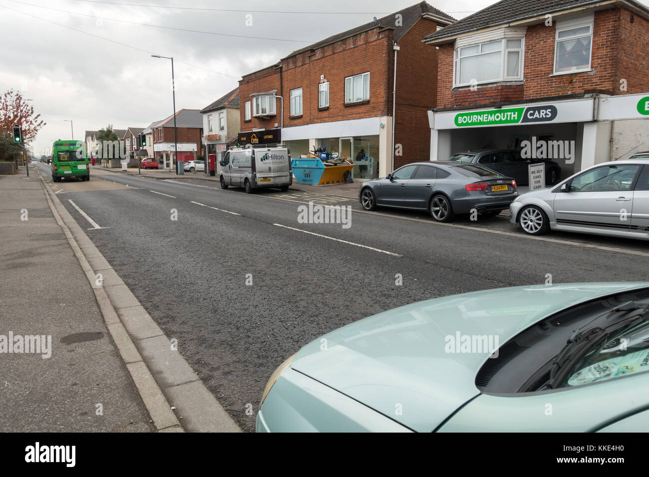 Street road scene on an overcast autumn day, Bournemouth, Dorset, United Kingdom Stock Photo