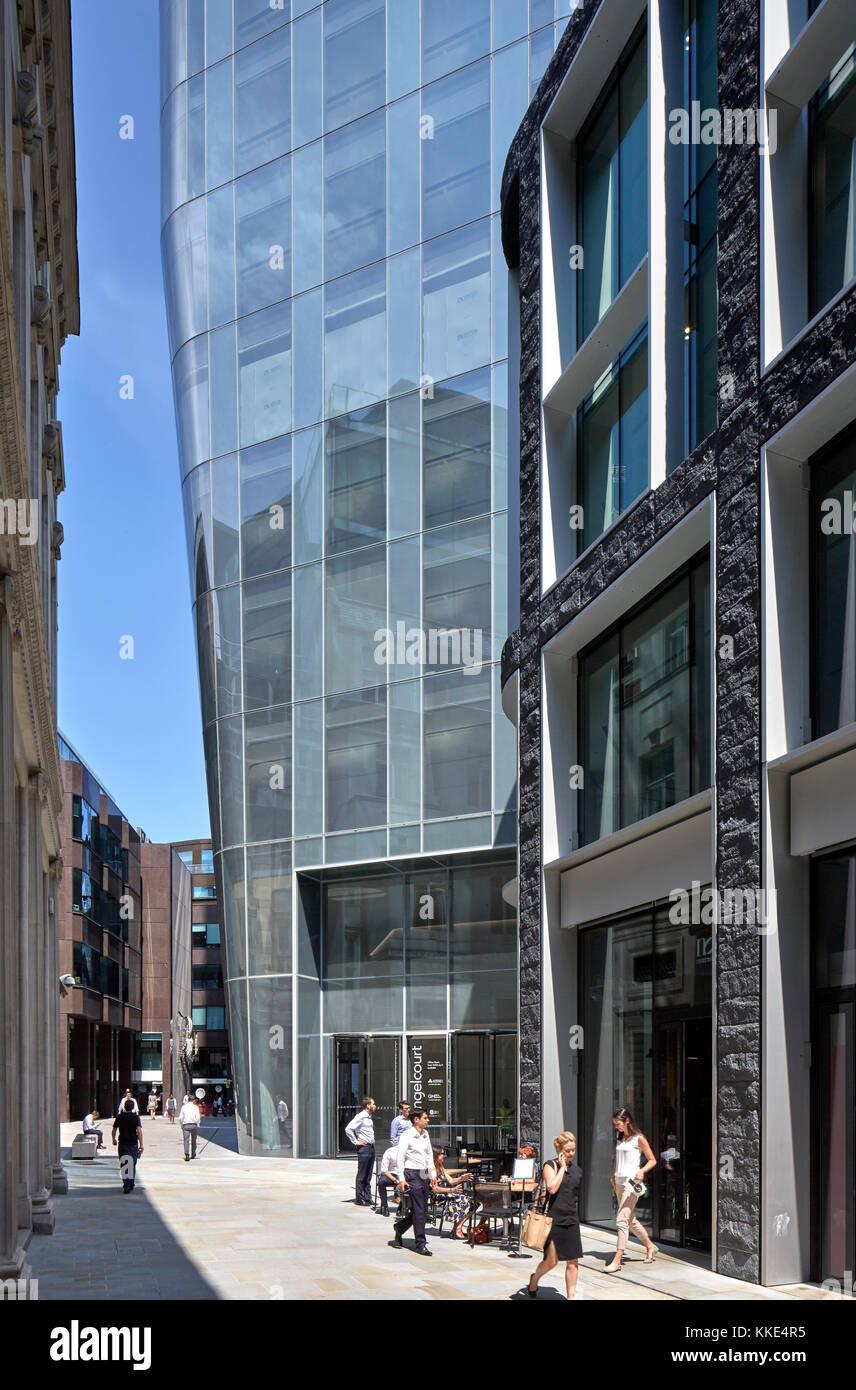 Overall entrance view with passing figures. Angel Court, London, United Kingdom. Architect