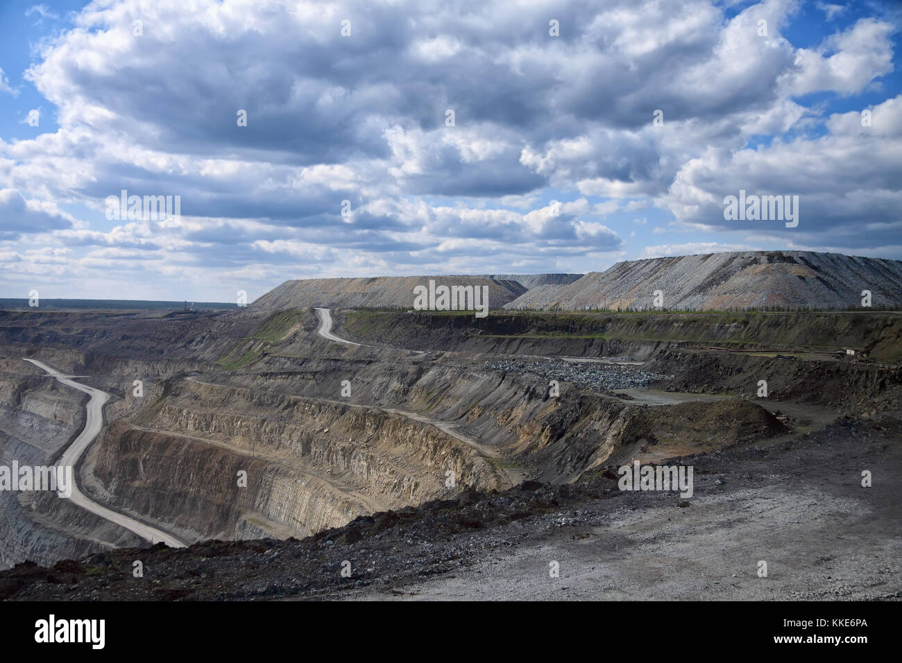 Aerial view to the diamond open mine Stock Photo