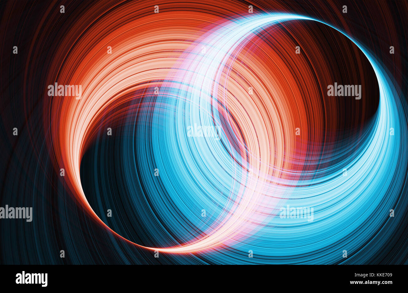 Abstract digital background. Glowing red and blue rings. 3d render ...