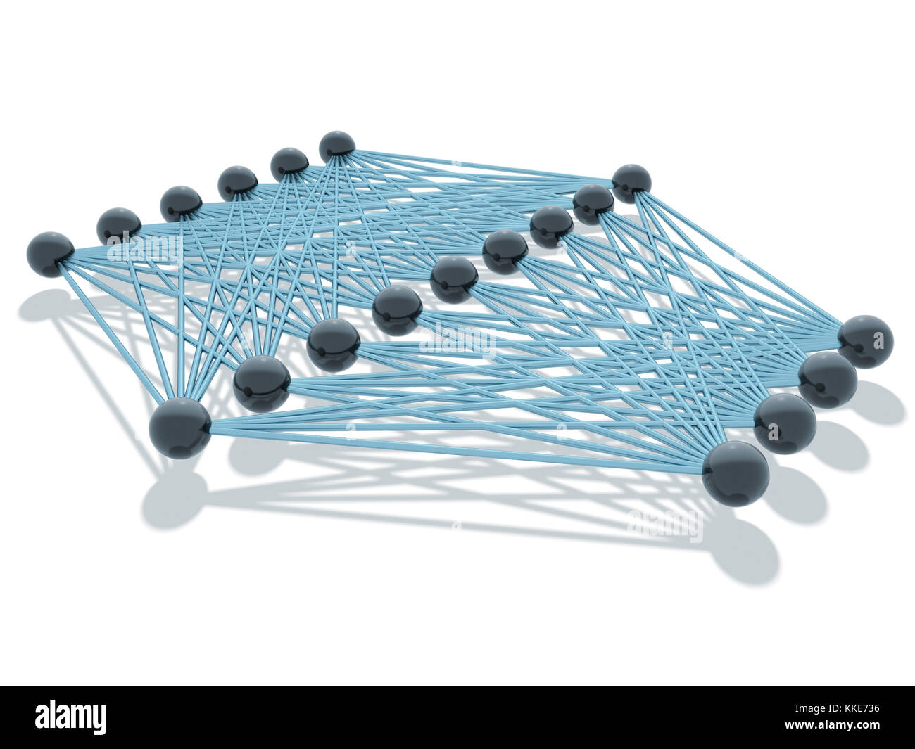 Artificial neural network structure model isolated on white, 3d render Stock Photo