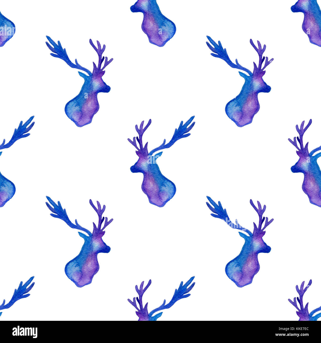 Decorative hand drawn watercolor seamless pattern with silhouettes of ...