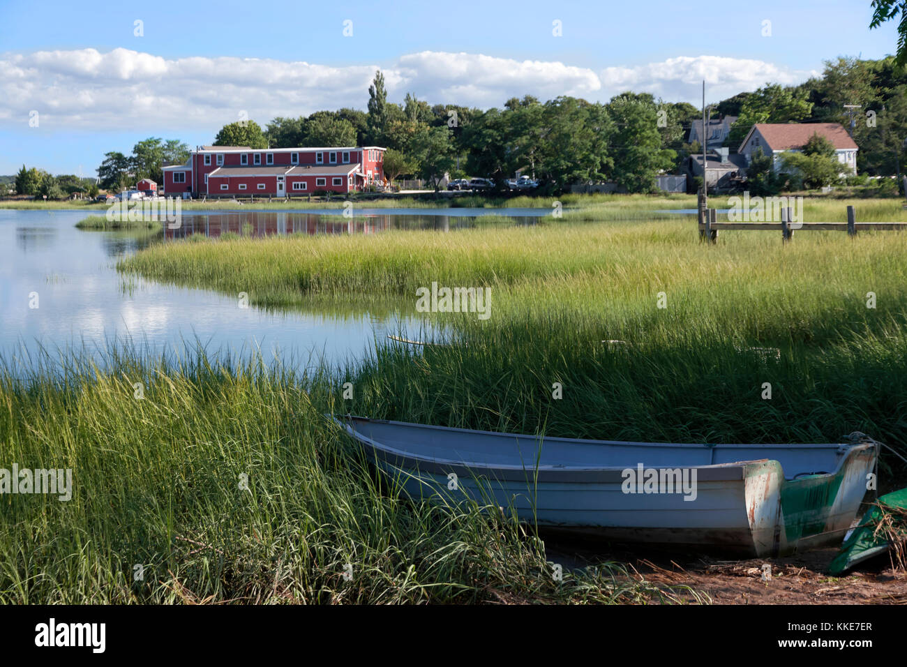 Boat on the shore at scenic Duck Creek in Wellfleet, Massachusetts on