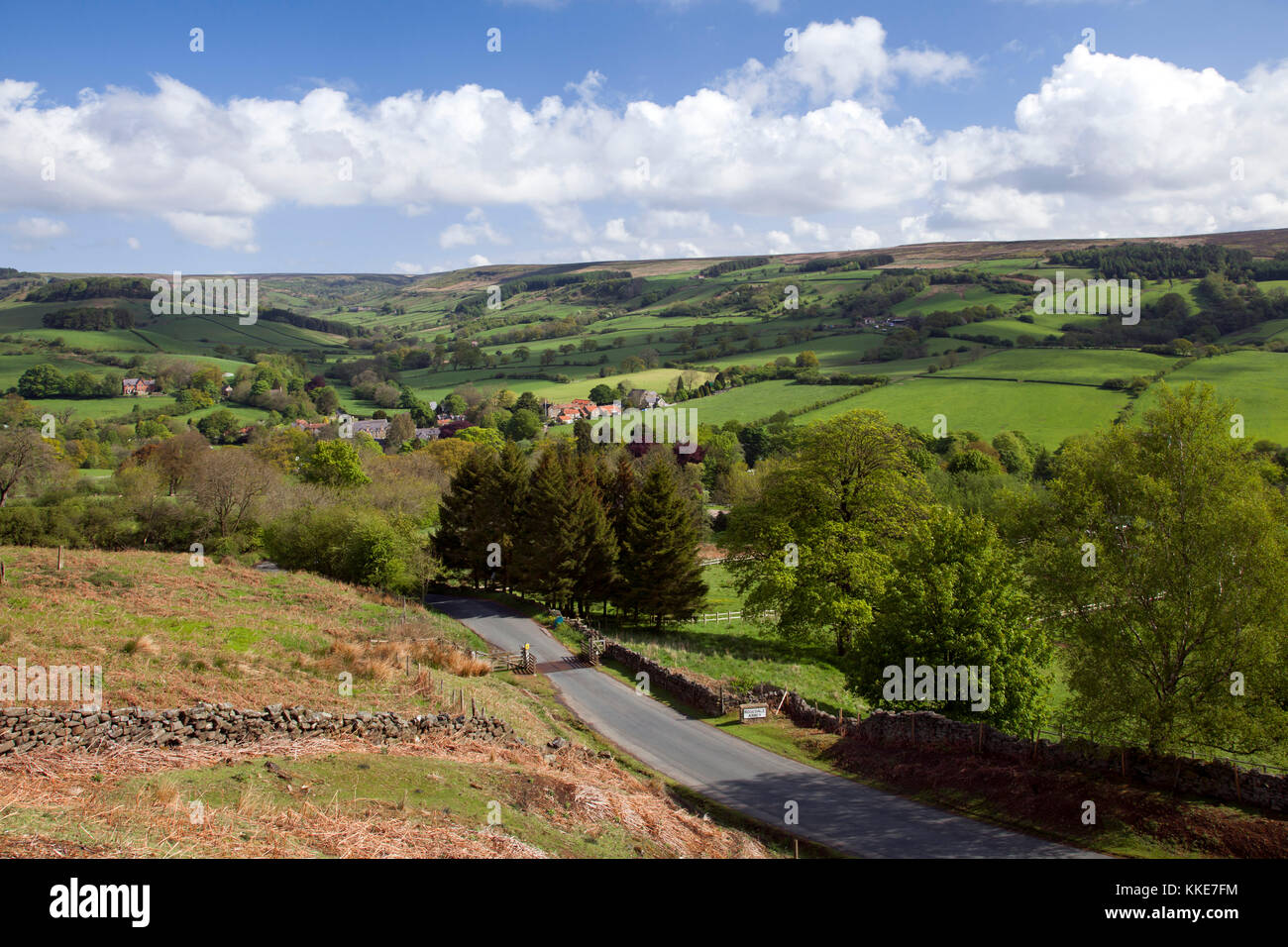 Rosedale Abbey village from Chimney Bank Rosedale North York Moors national park North Yorkshire Stock Photo