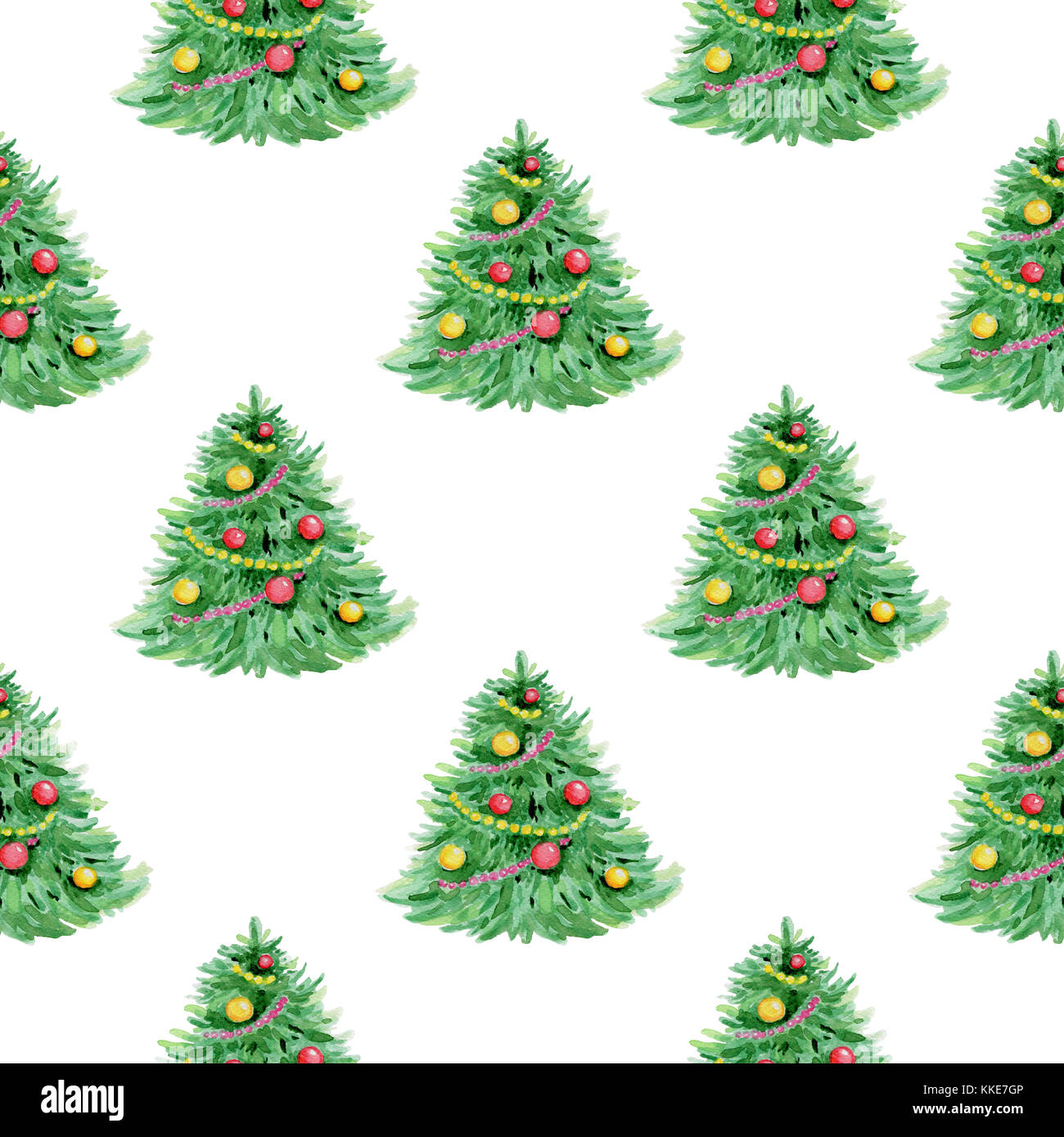 Decorative hand drawn watercolor seamless pattern with Christmas tree ...