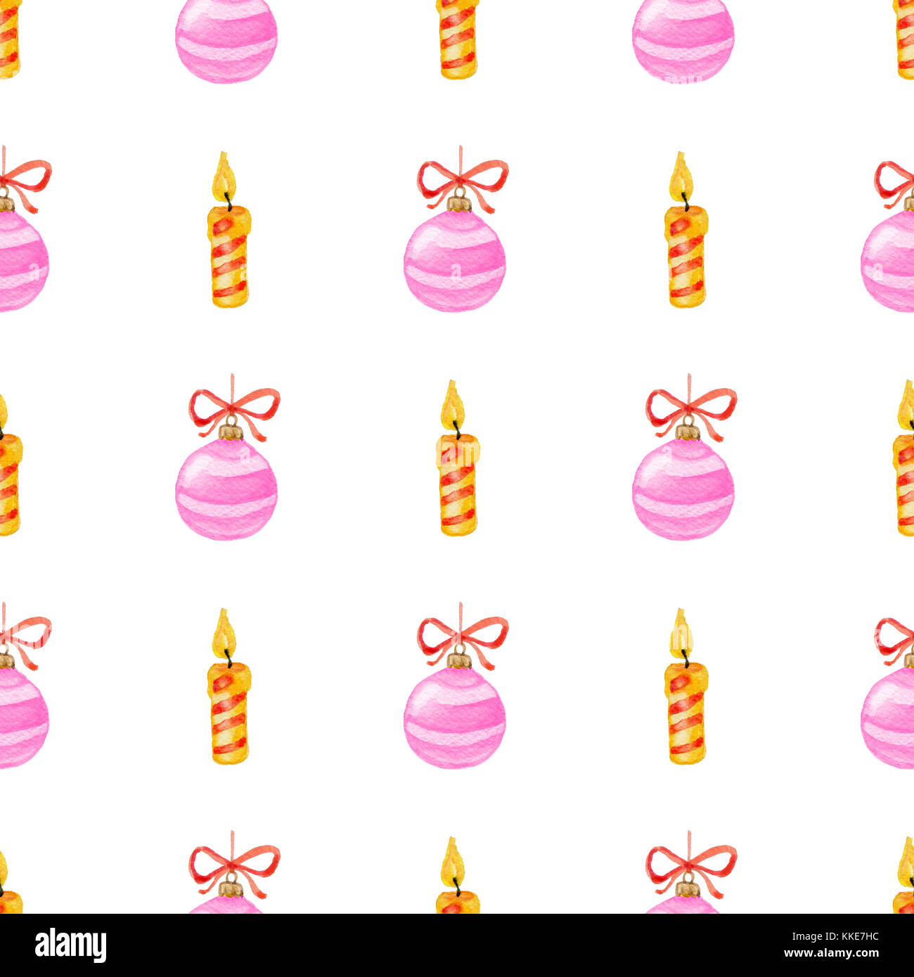 Decorative hand drawn watercolor Christmas seamless pattern with candle ...