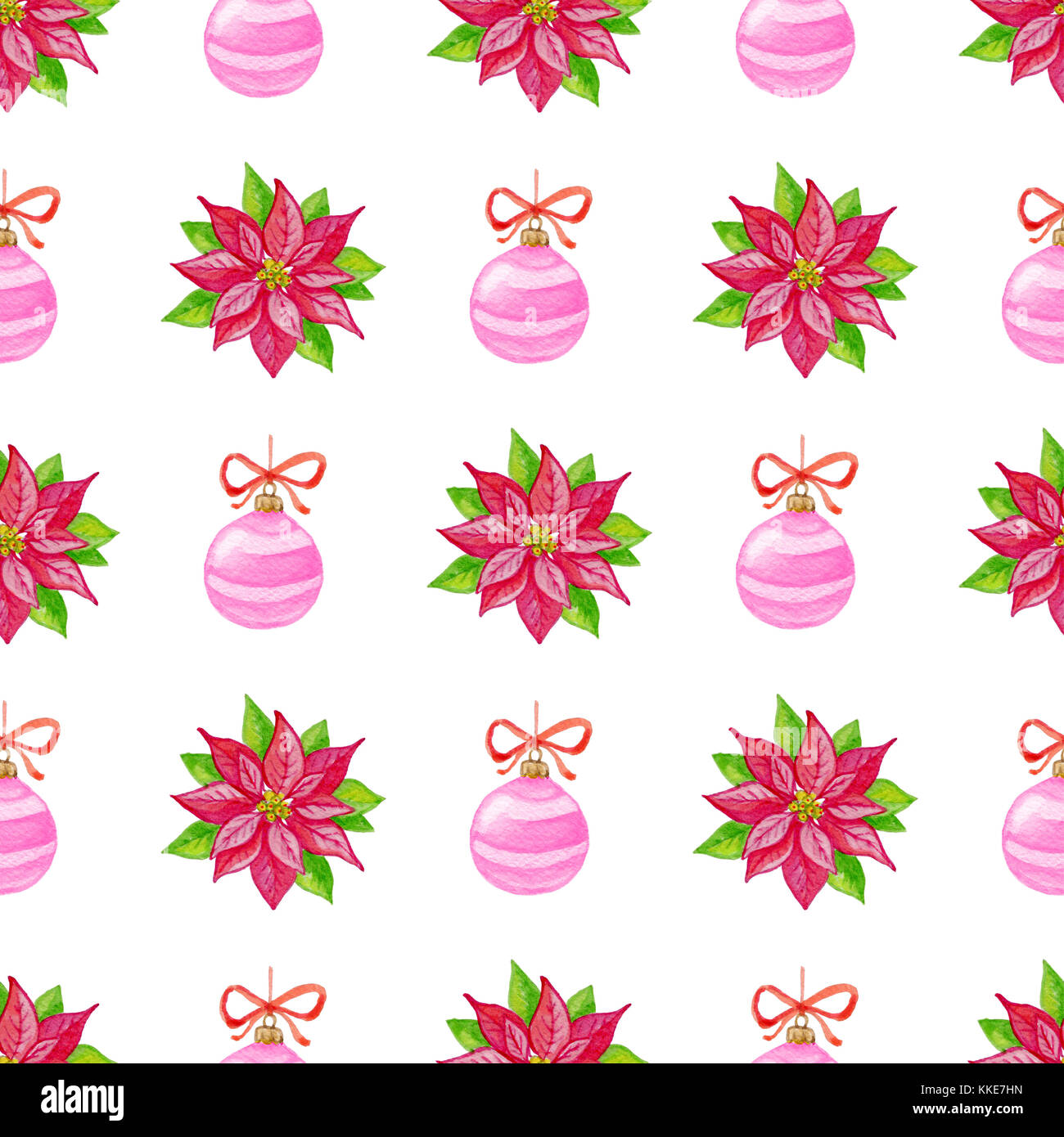 Decorative hand drawn watercolor Christmas seamless pattern with red ...