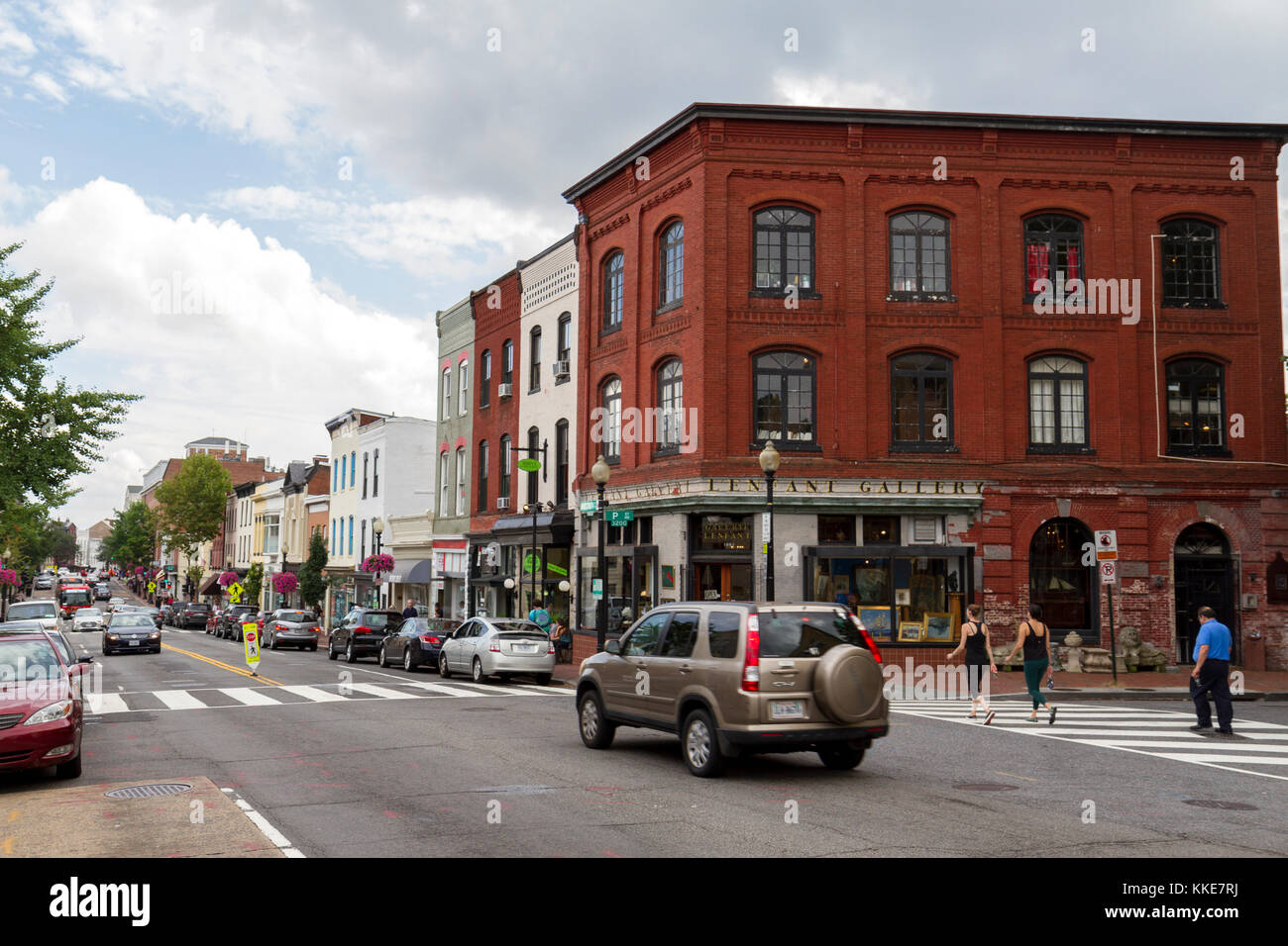 General street view showing junction of P Street and Wisconsin Ave NW