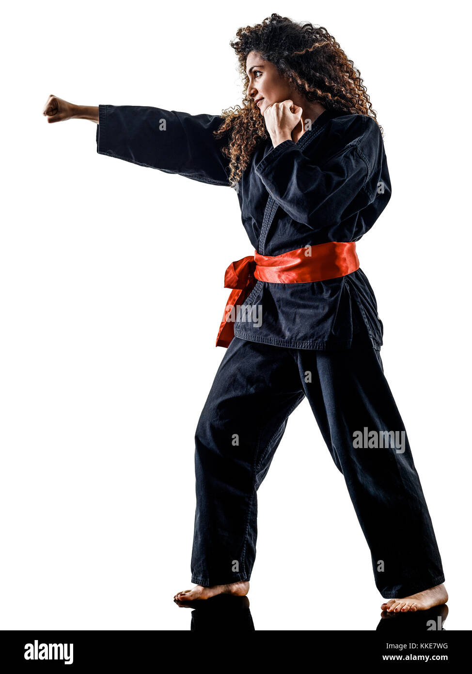 one caucasian woman practicing martial arts Kung Fu Pencak Silat in