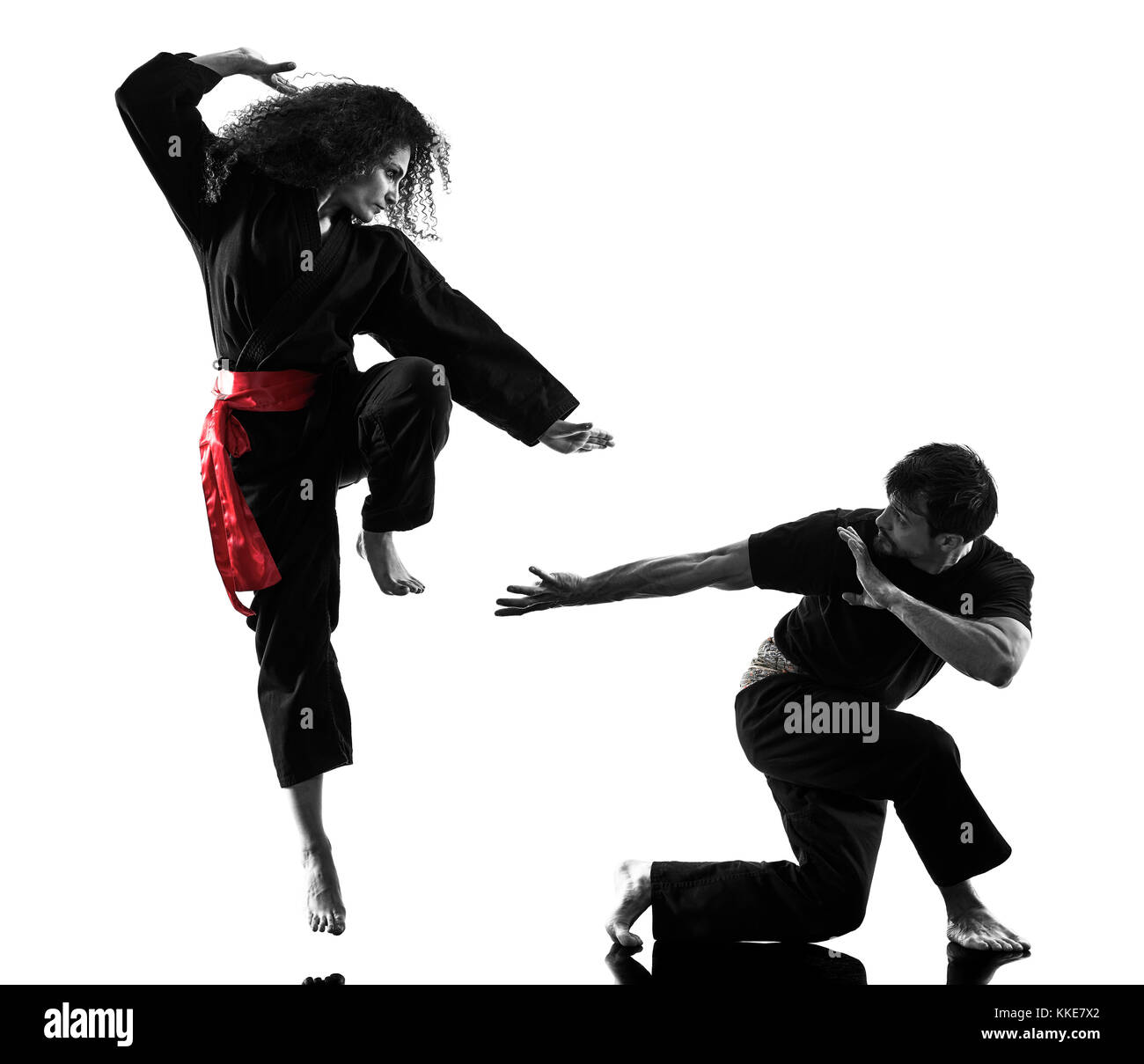 one caucasian woman practicing martial arts Kung Fu Pencak Silat in