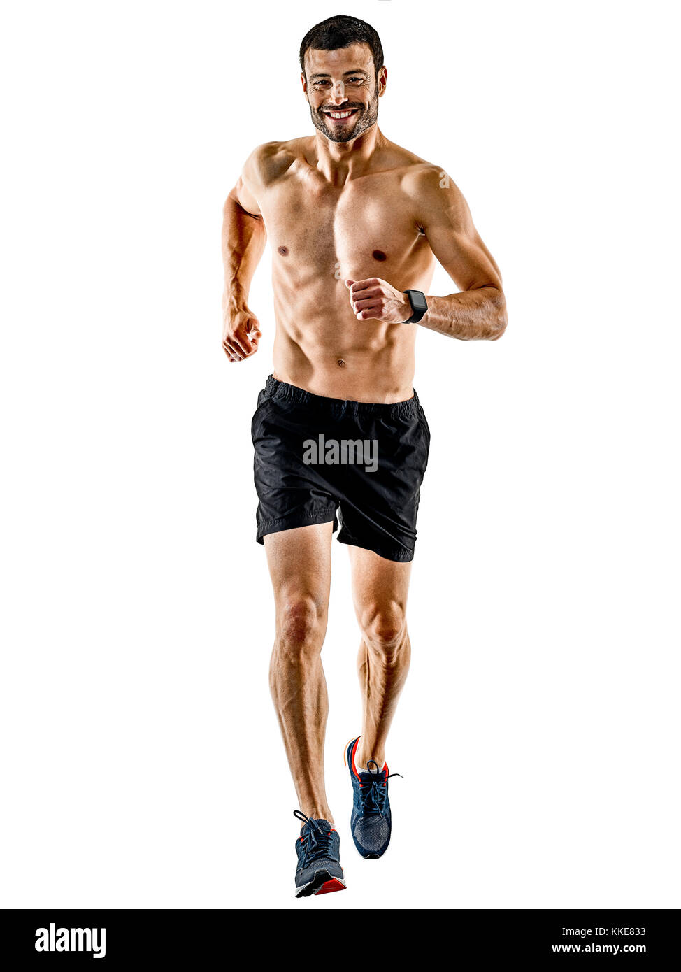 one caucasian man runner jogger running jogging isolated on white