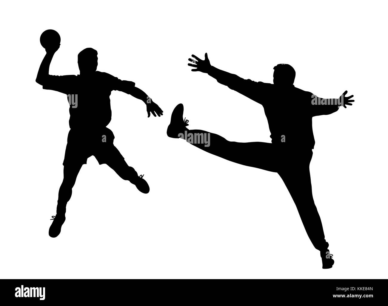 Handball player and goalkeeper Stock Photo