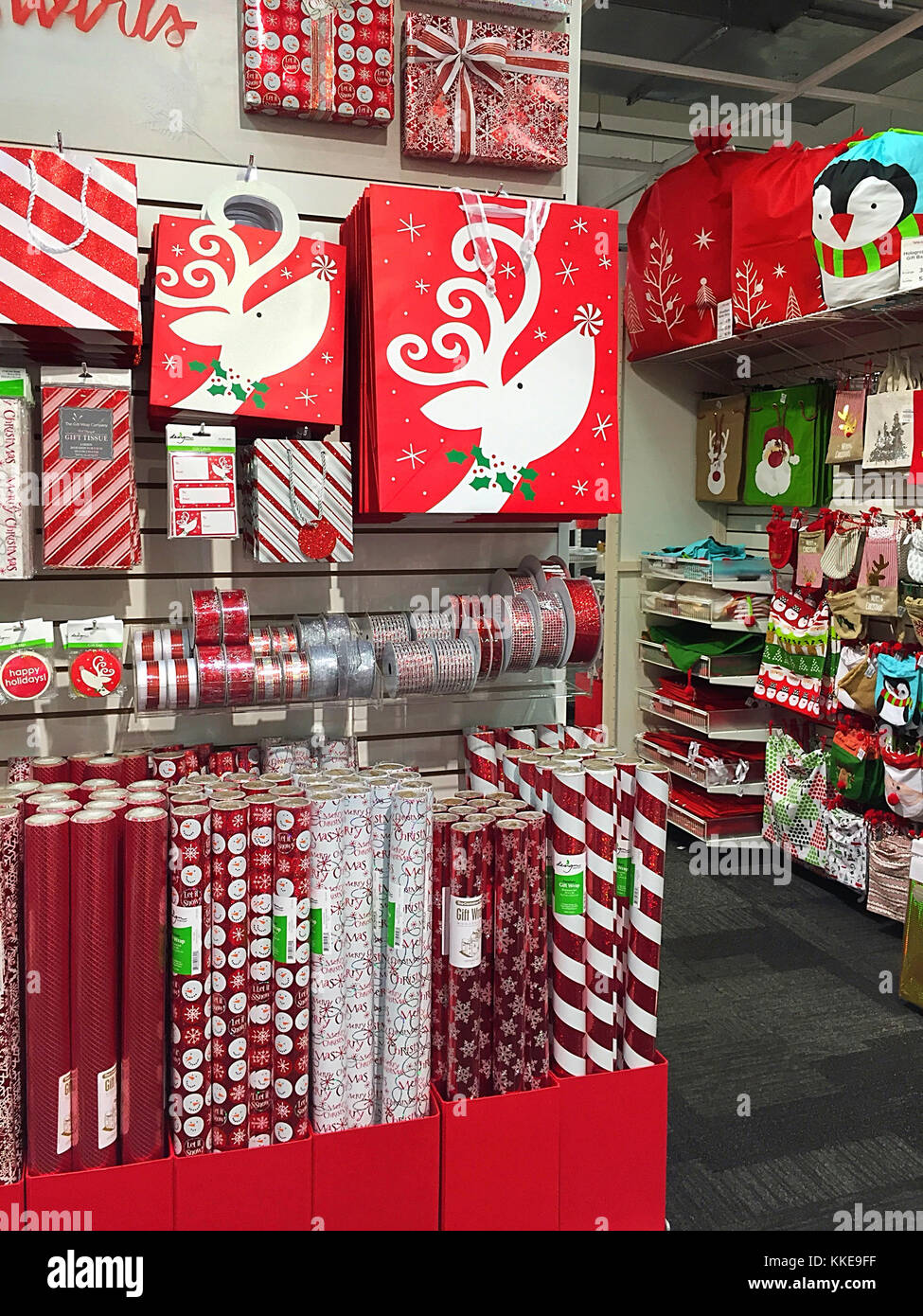 Colorful Holiday Gift Wrapping Supplies at The Container Store, NYC, USA Stock Photo
