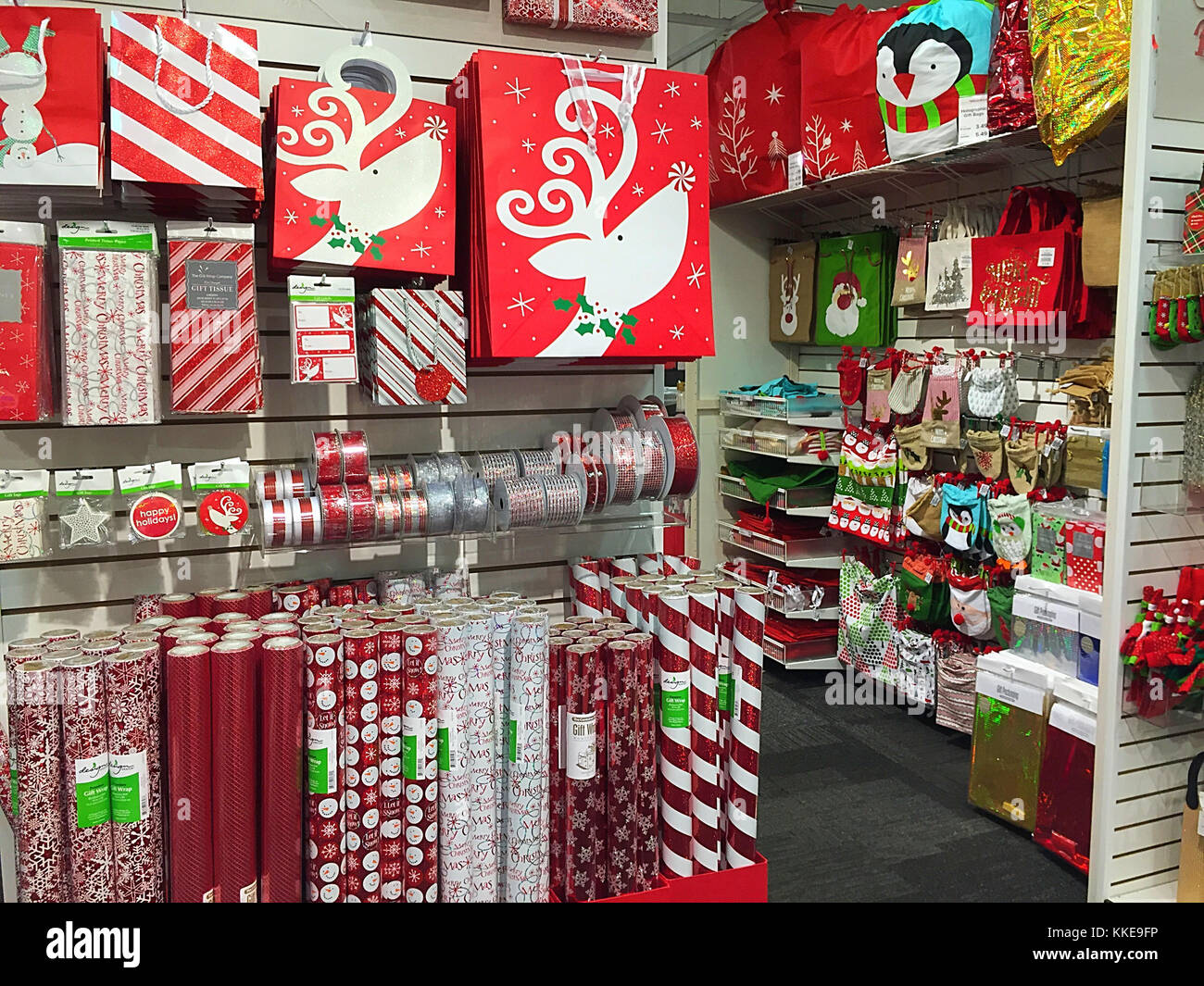 Colorful Holiday Gift Wrapping Supplies at The Container Store, NYC, USA Stock Photo