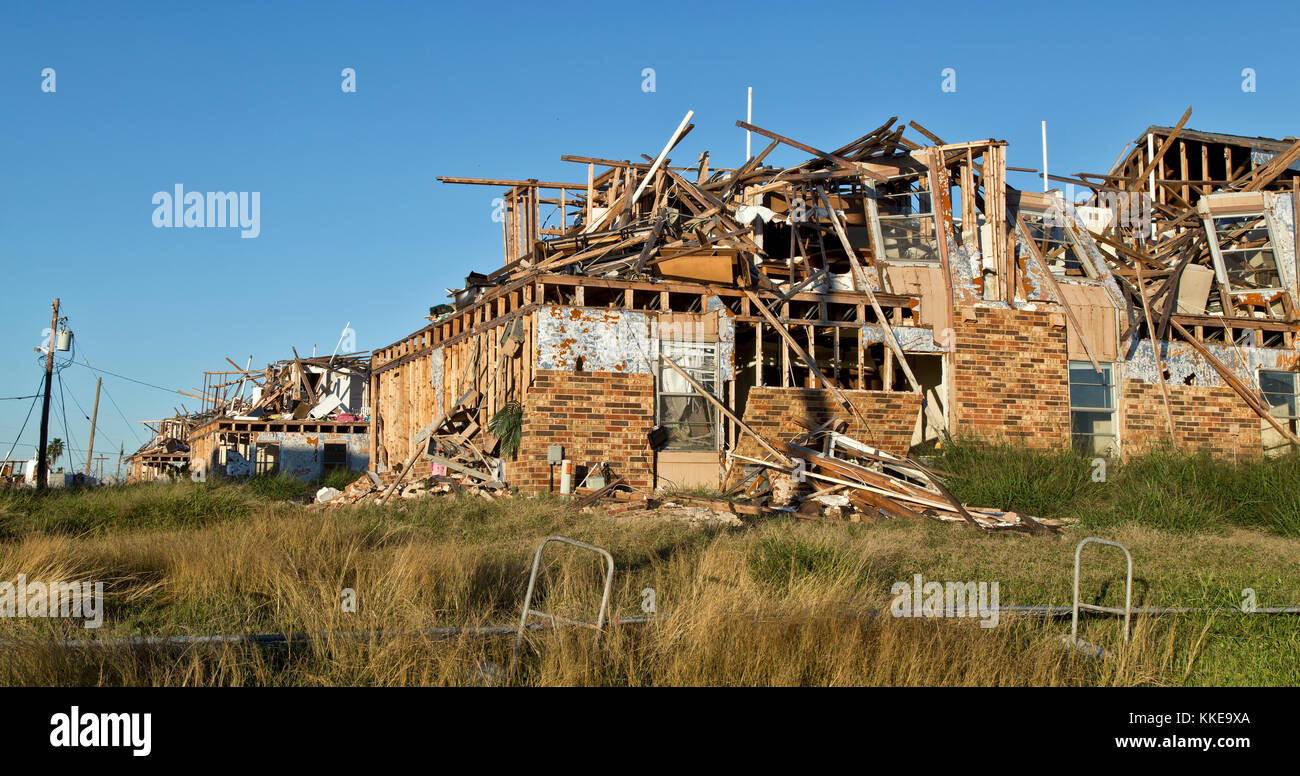 Apartment units consisting of 'two' story units, destroyed by hurricane 'Harvey' 2017. Stock Photo