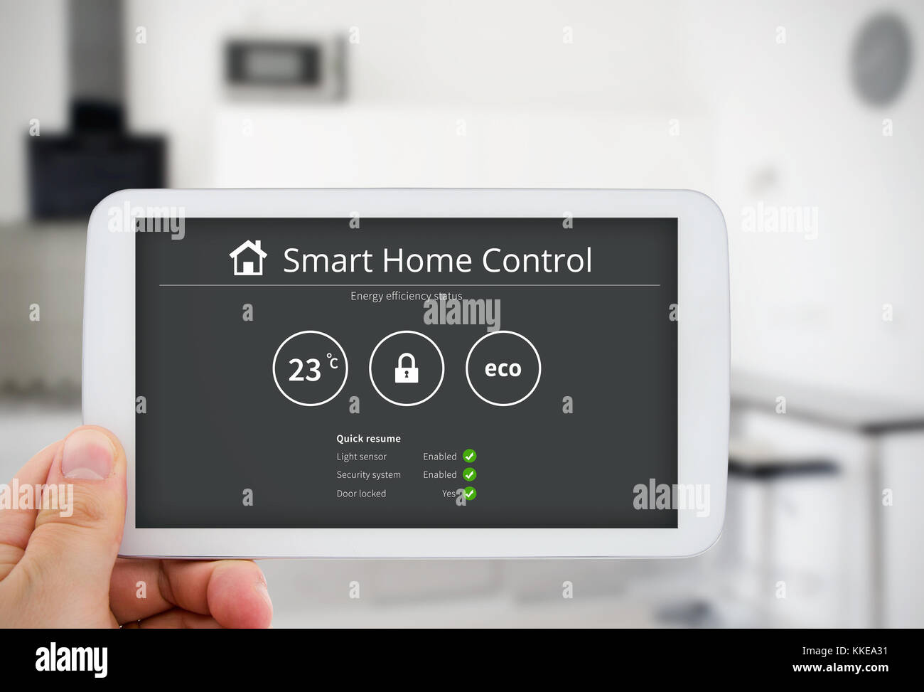 Intelligence home control technology. Remote automation system on mobile device. Eco and security solution Stock Photo