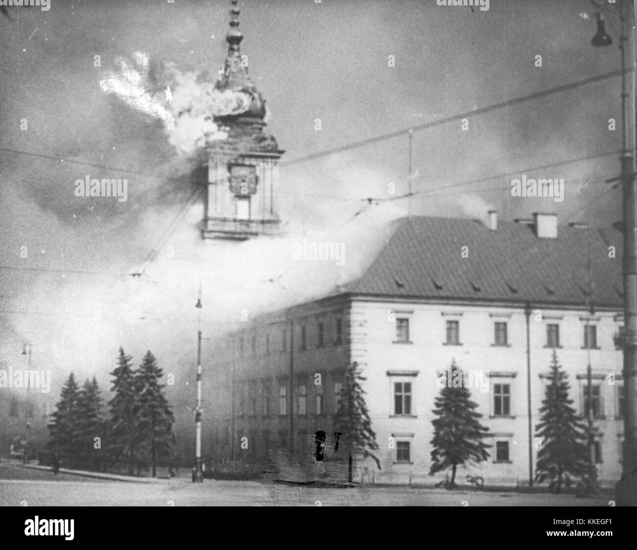 The Royal Castle in Warsaw - burning 17.09.1939 Stock Photo