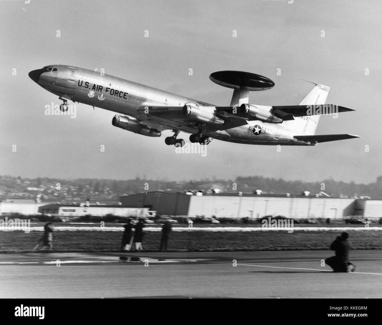 The USAF Boeing EC-137 711407 (P48167) is a modified military aircraft used for surveillance and communication purposes. It is part of the United States Air Force’s strategic airborne operations. Stock Photo