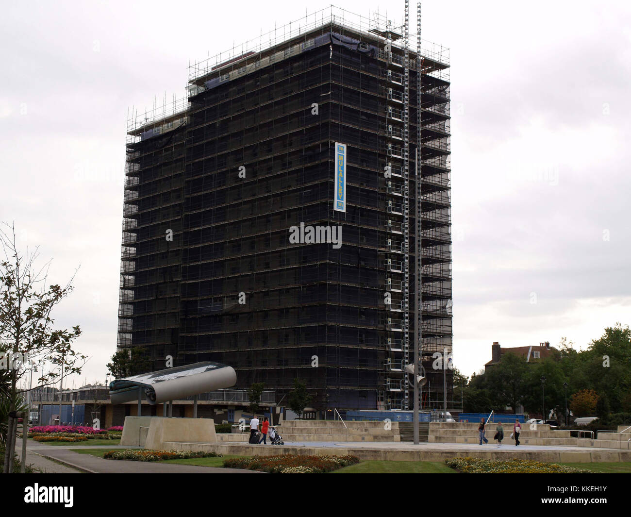 Tower blocks at Gosport, Hampshire, England, UK under refurbishment