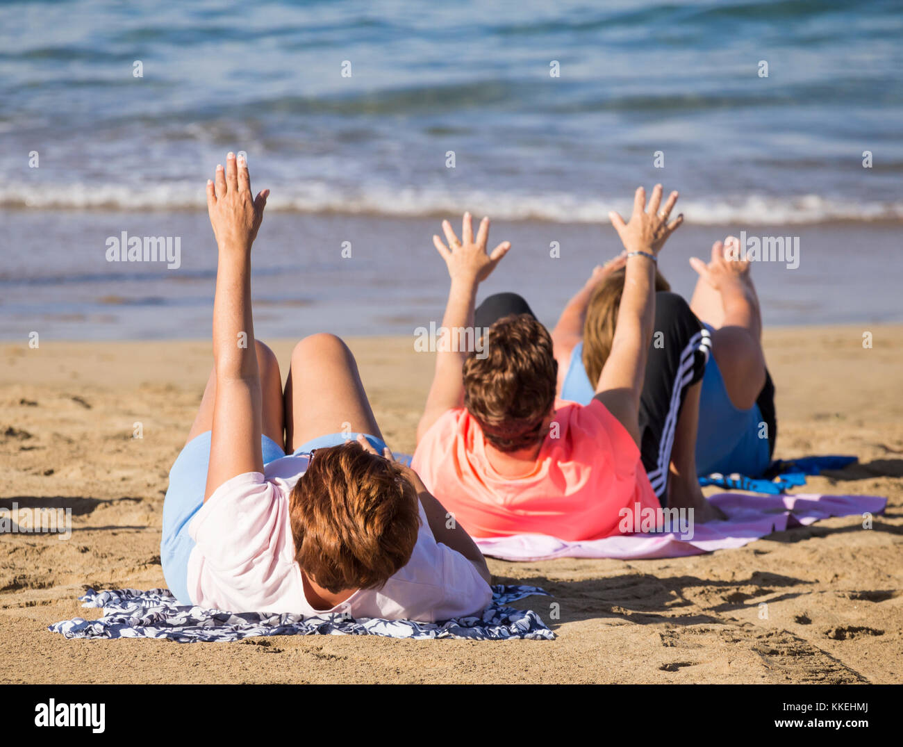 Elderly Spanish women stretching at their daily yoga/stretching class ...