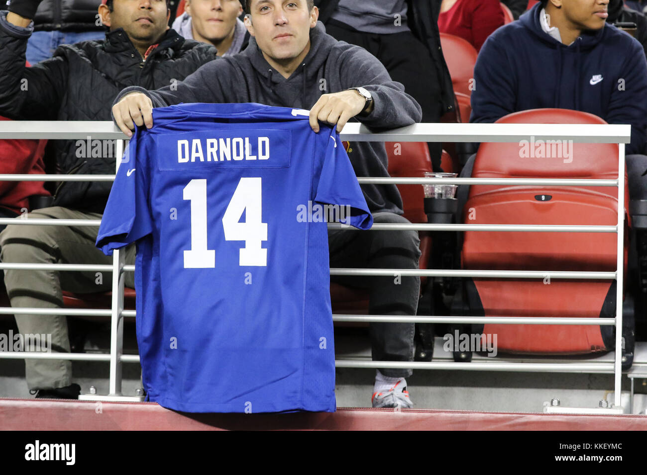 Santa Clara, California, USA. 1st Dec, 2017. NY Giants fans hold up a Sam  Darnold jersey at the NCAA Football 2017 PAC-12 Championship Stanford  Cardinals vs USC Trojans at Levi's Stadium in