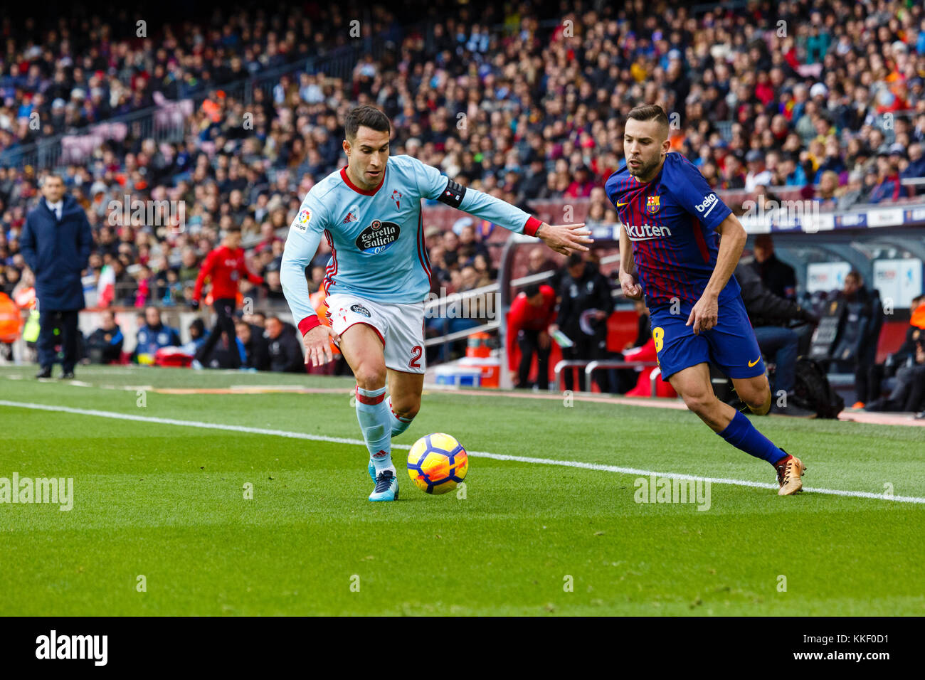 Barcelona Spain 02nd Dec 17 18 Jordi Alba Defensa And 02 Hugo Mallo During The Match Of The La Liga Between Fc Barcelona And Rc Celta At Camp Nou The Match Ended Barcelona Spain 02nd Dec 17 18 Jordi Alba Defensa And 02 Hugo Mallo During The Match Of The La Liga Between Fc Barcelona And Rc Celta At Camp Nou The Match Ended