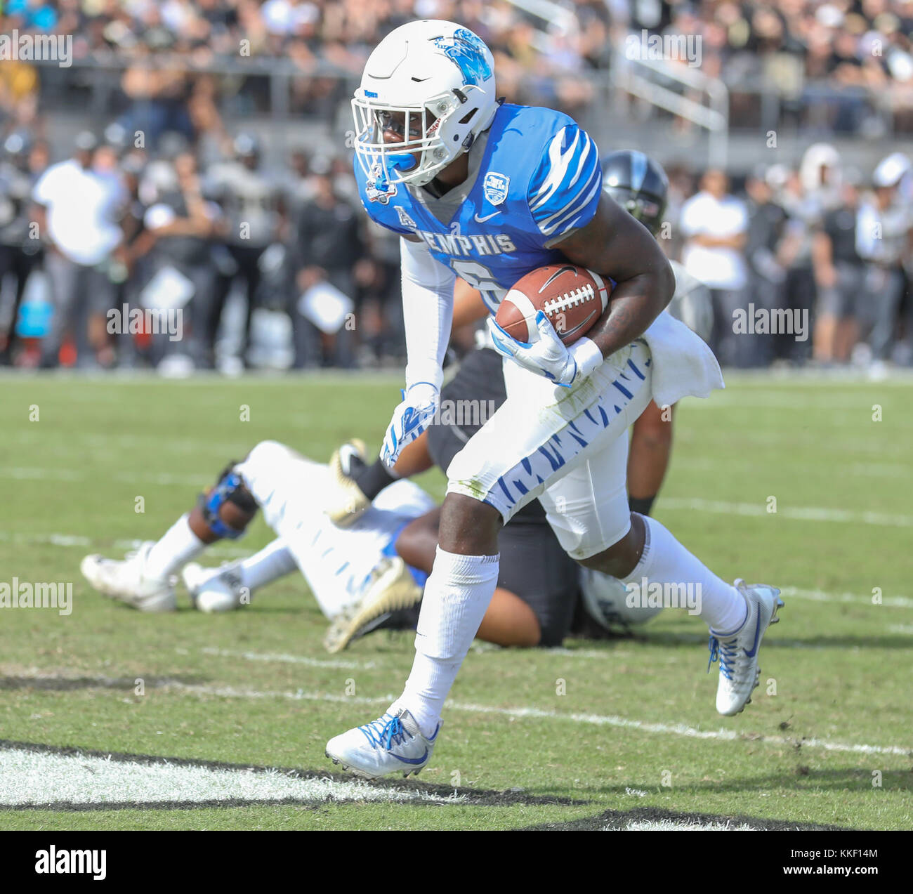 Orlando, FL, USA. 2nd Dec, 2017. Memphis' Patrick Taylor Jr. #6 crosses the goal line to score a touchdown during the AAC Championship football game between the UCF Knights and the Memphis Tigers at the Spectrum Stadium in Orlando, FL. Kyle Okita/CSM/Alamy Live News Stock Photo