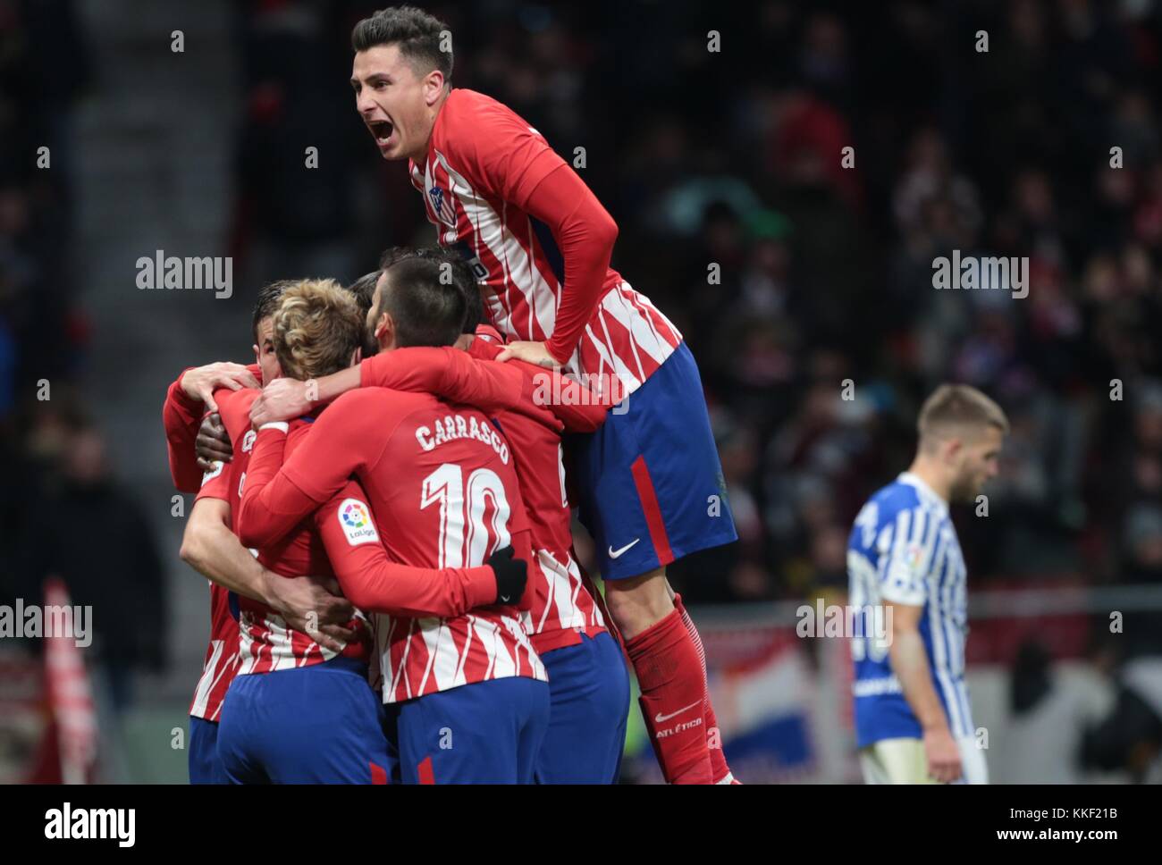 Madrid, Spain. 2nd Dec, 2017. Players of Atletico de Madrid celebrate
