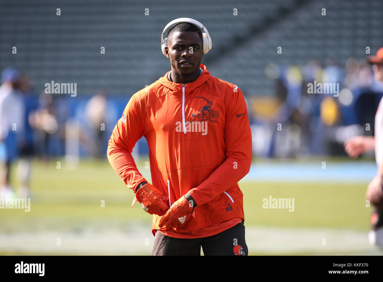 Carson, CA. 03rd Dec, 2017. Cleveland Browns receiver Josh Gordon Pre-game before the NFL Cleveland Browns vs Los Angeles Chargers at the Stubhub Center in Carson, Ca on December 03, 2017. (Absolute Complete Photographer & Company Credit: Jevone Moore/Cal Sport Media (Network Television please contact your Sales Representative for Television usage. Credit: csm/Alamy Live News Stock Photo