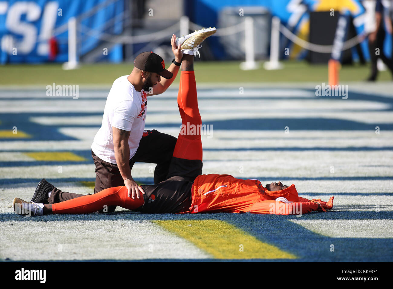 Carson, CA. 03rd Dec, 2017. Cleveland Browns receiver Josh Gordon Pre-game before the NFL Cleveland Browns vs Los Angeles Chargers at the Stubhub Center in Carson, Ca on December 03, 2017. (Absolute Complete Photographer & Company Credit: Jevone Moore/Cal Sport Media (Network Television please contact your Sales Representative for Television usage. Credit: csm/Alamy Live News Stock Photo