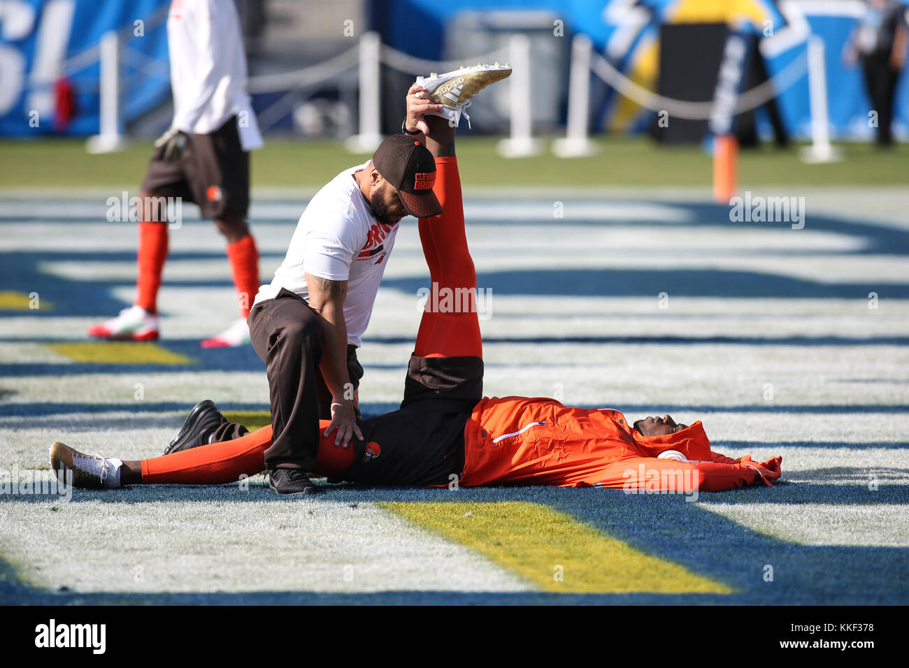 Carson, CA. 03rd Dec, 2017. Cleveland Browns receiver Josh Gordon Pre-game before the NFL Cleveland Browns vs Los Angeles Chargers at the Stubhub Center in Carson, Ca on December 03, 2017. (Absolute Complete Photographer & Company Credit: Jevone Moore/Cal Sport Media (Network Television please contact your Sales Representative for Television usage. Credit: csm/Alamy Live News Stock Photo
